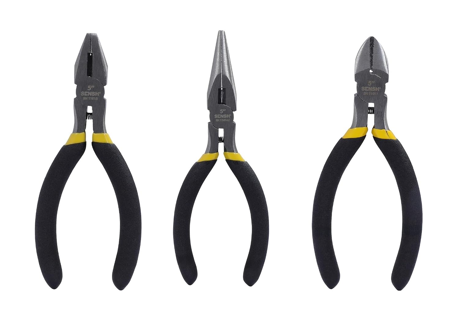 Mini 5 Inch (125mm) Plier Set of 3 Pcs |High Carbon Steel Forged, Heat Treated Heavy Duty with Strong Shear Force and Double Dipped Grip Handle. Combination, Long Nose and Diagonal Plier