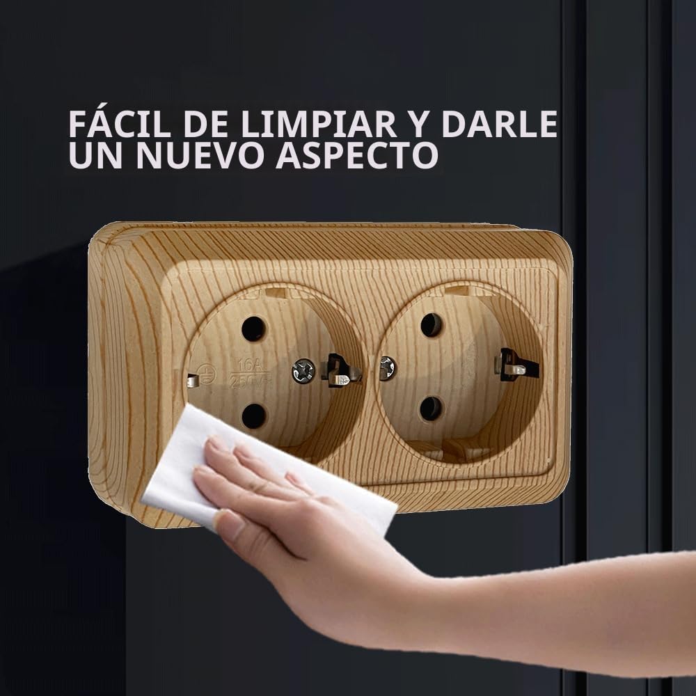 WESA Enchufe de pared montado en superficie,Juego de enchufes eléctricos de pared,Enchufes eléctricos de pared interior 250V AC 16A,grano de madera Doble enchufe de tierra