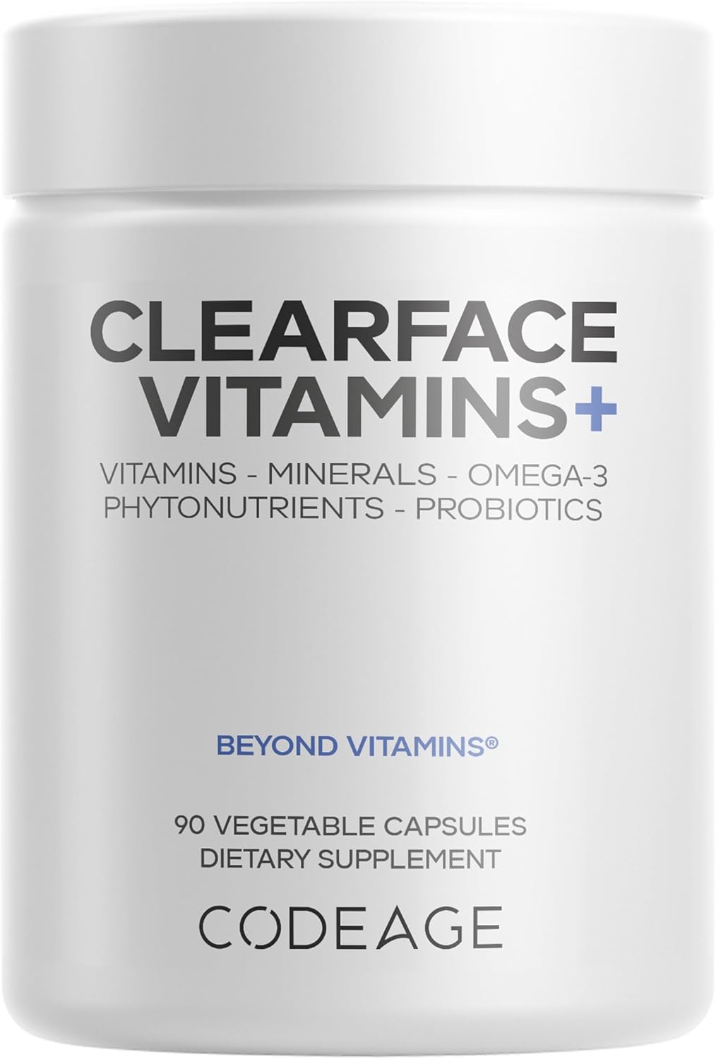 Codeage Clearface Pantothenic Acid, Niacin Supplement, Vitamins A, C, D3, E, Probiotics, Zinc, Riboflavin, Thiamin, L-Lysine HCL & Omega-3, Niacinamide, Skin Botanical Blend - Non-GMO - 90 Capsules