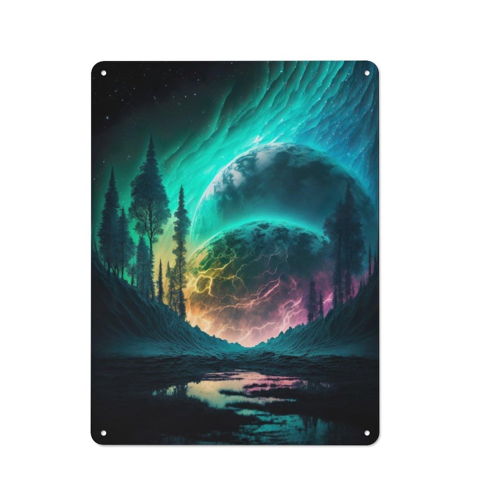 Junmoney Forrest Creek Moon Galaxy Retro Tin Wall Plaque 40X30cm For Man Cave Or Games Room, For Games Room Collectors