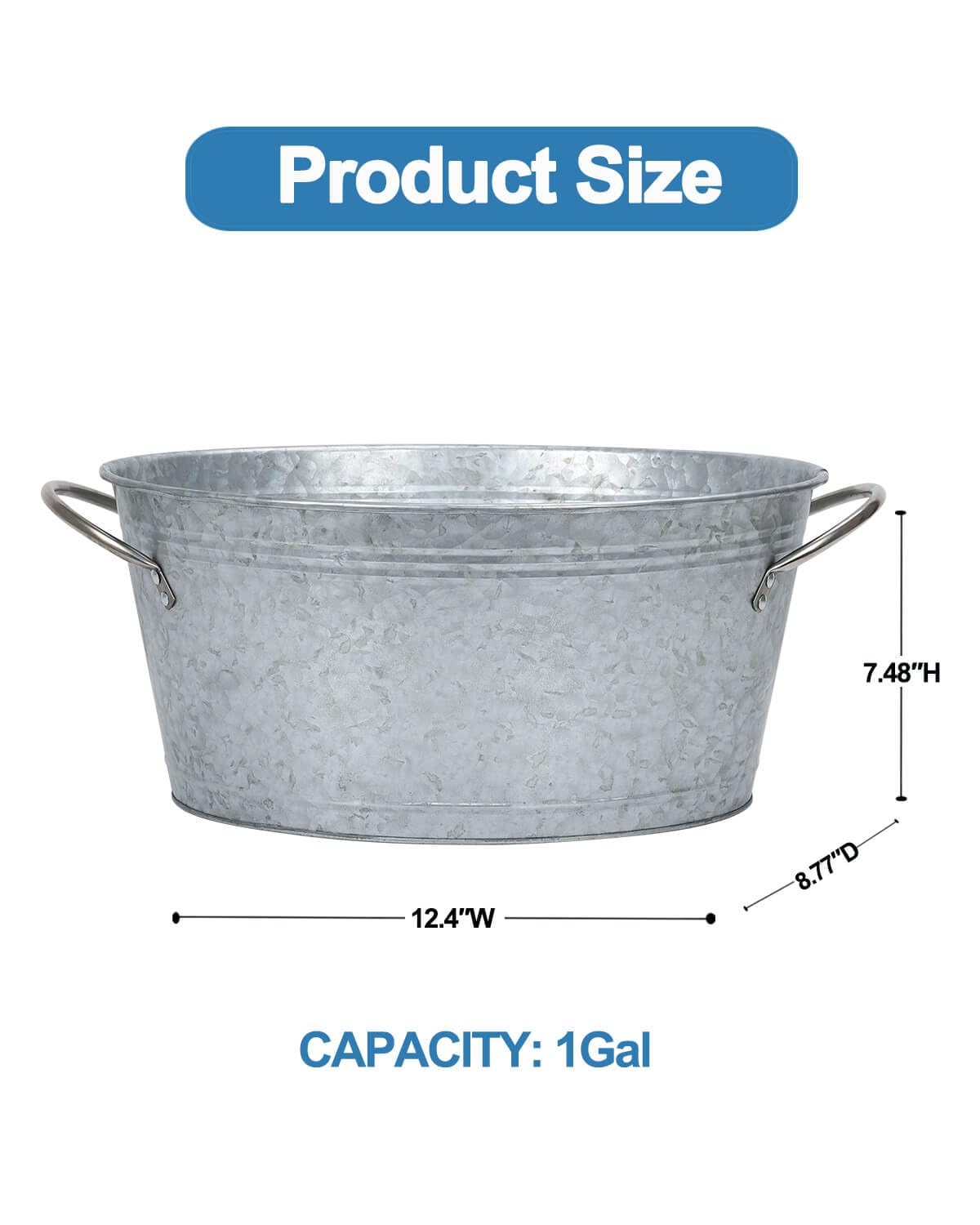 Bañera de metal galvanizado de 4 galones, elegante cubo de hielo ovalado con asas para fiestas y eventos, cerveza, vino, champán, whisky, cóctel, enfriador de hielo para Navidad y Halloween bar