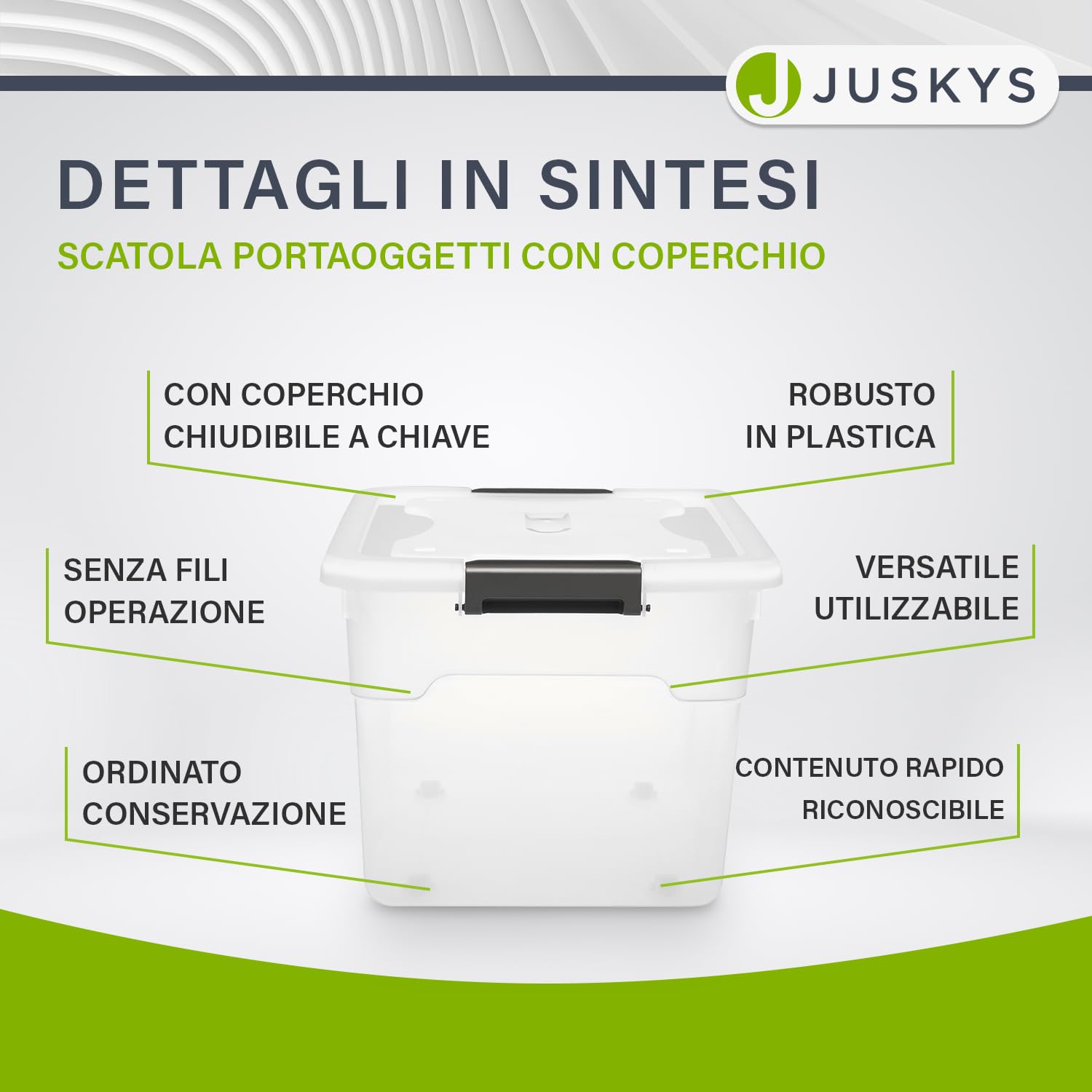Juskys scatola per conservazione con coperchio - Set da 6 scatole in plastica 60l - Scatola grande, impilabile, trasparente - Sistema di organizzazione per conservazione