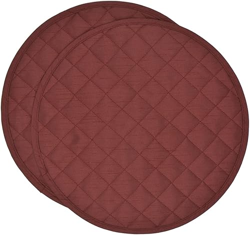 Sweet Pea Linens Juego de dos manteles individuales redondos acolchados con diseño de Dupioni Charger-Center