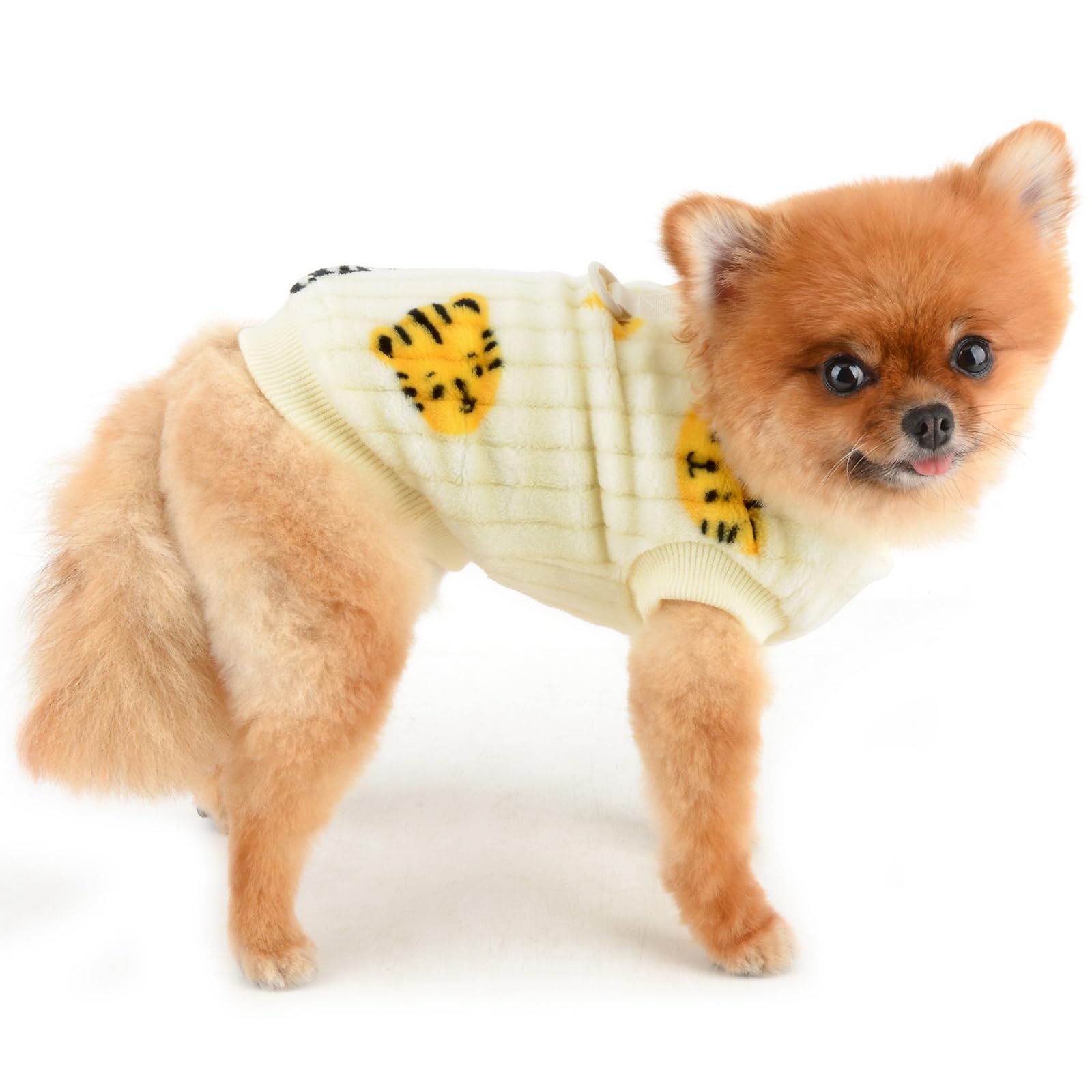 PAIDEFUL Kleine hond fleece pyjama puppy 4-legged jumpsuit zachte winddichte trui met beer rugzak solide trui huisdier outfits warme hond herfst winter jas katten kostuum D-ring, rood, S