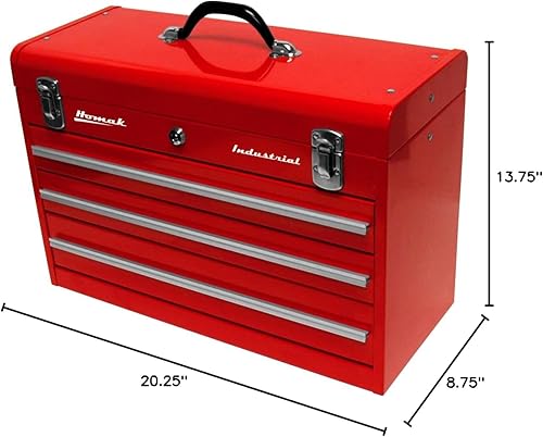 Miniatura 3 de Homak RD00203200 - Caja de herramientas de fricción con 3 cajones industriales de 20 pulgadas, recubrimiento en polvo rojo, RD00203200