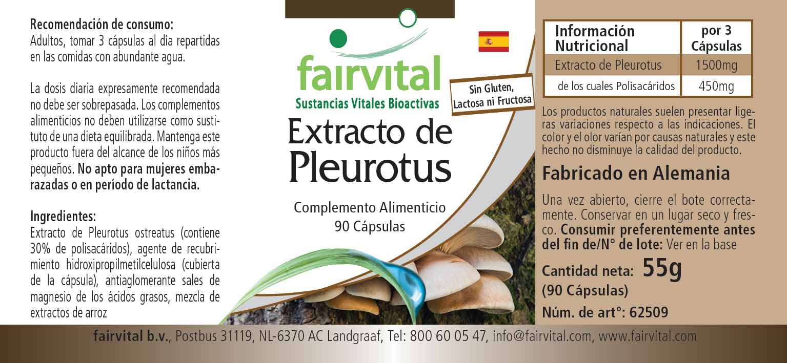 fairvital Estratto di Pleurotus 500 mg, 90 capsule, facili da deglutire, ALTO DOSAGGIO, Pleurotus ostreatus (fungo ostrica), 30% di polisaccaridi, VEGANO