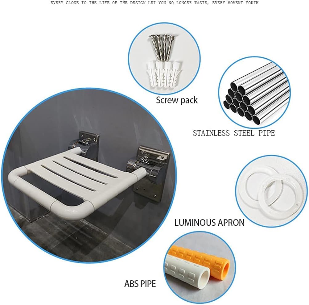 Safety Grab Bar Toilet Safety Folding Chair, Barrier-Free Bath Seat for The Elderly with Disabilities, Wall Shower Stool, Stainless Steel + Abs Plastic, Safe Support, Easy to Install/4234