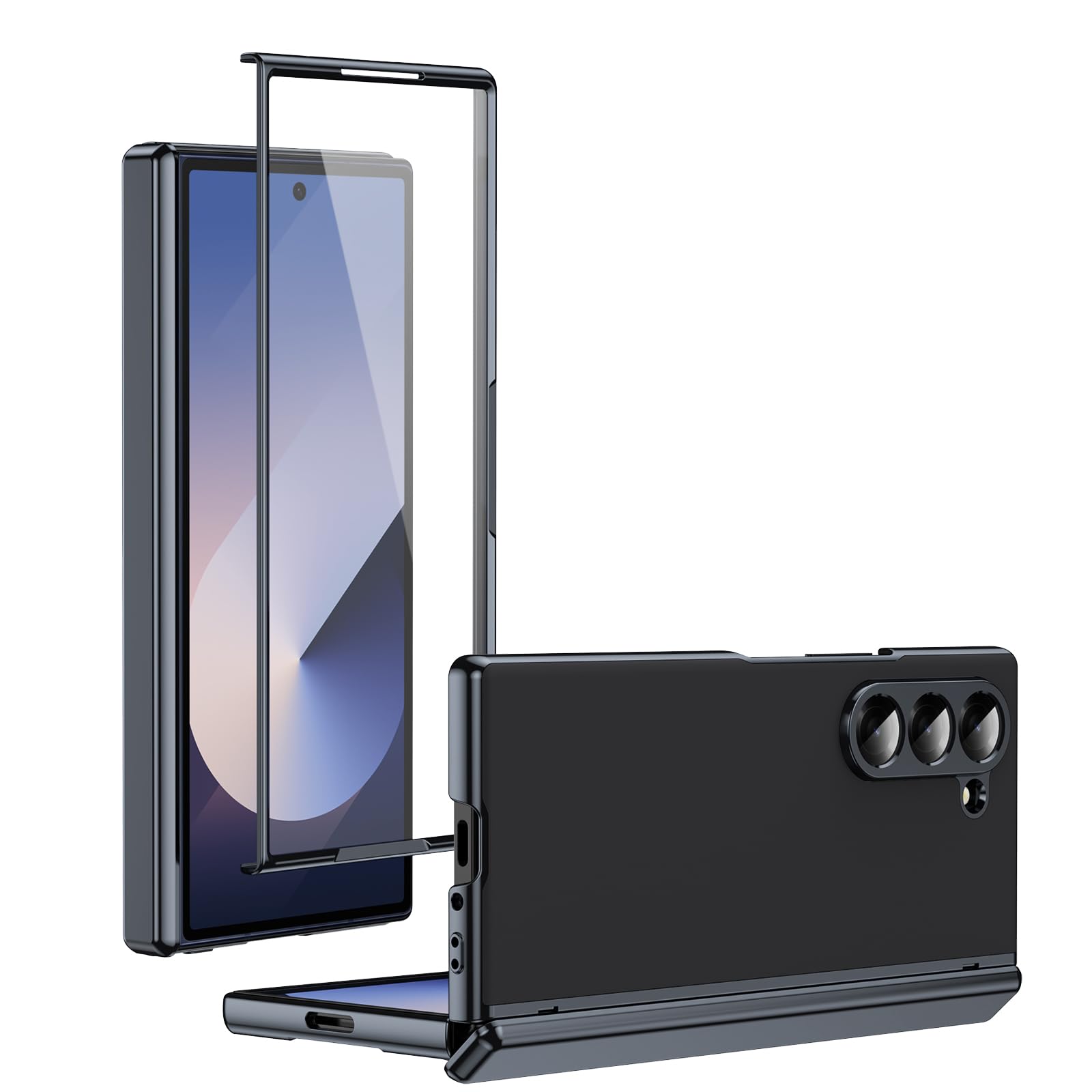 COQUE Funda para Samsung Galaxy Z Fold 5 z [Protector de Pantalla] [Cubierta de Bisagra] [Diseño Delgado] Funda Plegable Esmerilada Galvanizada para Samsung Galaxy Z Fold 5 - czarny
