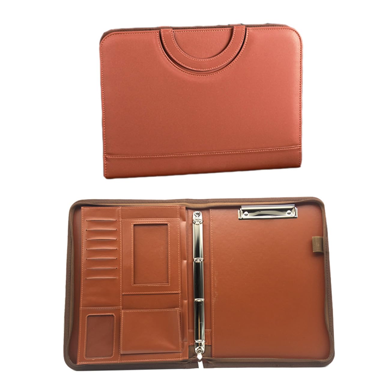 SHINEOFI Cartella Portadocumenti A4 Multifunzionale in Pelle Pu Marrone con Calcolatrice Mini e Tasche Accessorie, Elegante e Portatile per Ufficio Business con Maniglia Pratica