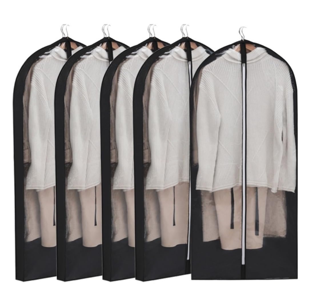 Busta Per Abiti 5 Pezzi Di Borse Per Indumenti, Coperture Per Armadi, Vestiti Appesi, Con Copriindumenti A Soffietto Da 4 Pollici Cerniera Completa Accessori Da Viaggio(Black,60*10*100cm)