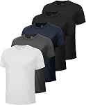 BOOJO 5 Pack Workout Mens Shirts - Quick Dry Causal Moisture Wicking Work Gym Athletic Short Sleeve for Basketball Running