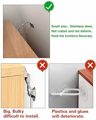 Miniatura 2 de Paquete de 10 anclajes para muebles a prueba de bebés, correas de muebles para evitar caídas y antipuntas, aparador o gabinete a anclajes de pared,