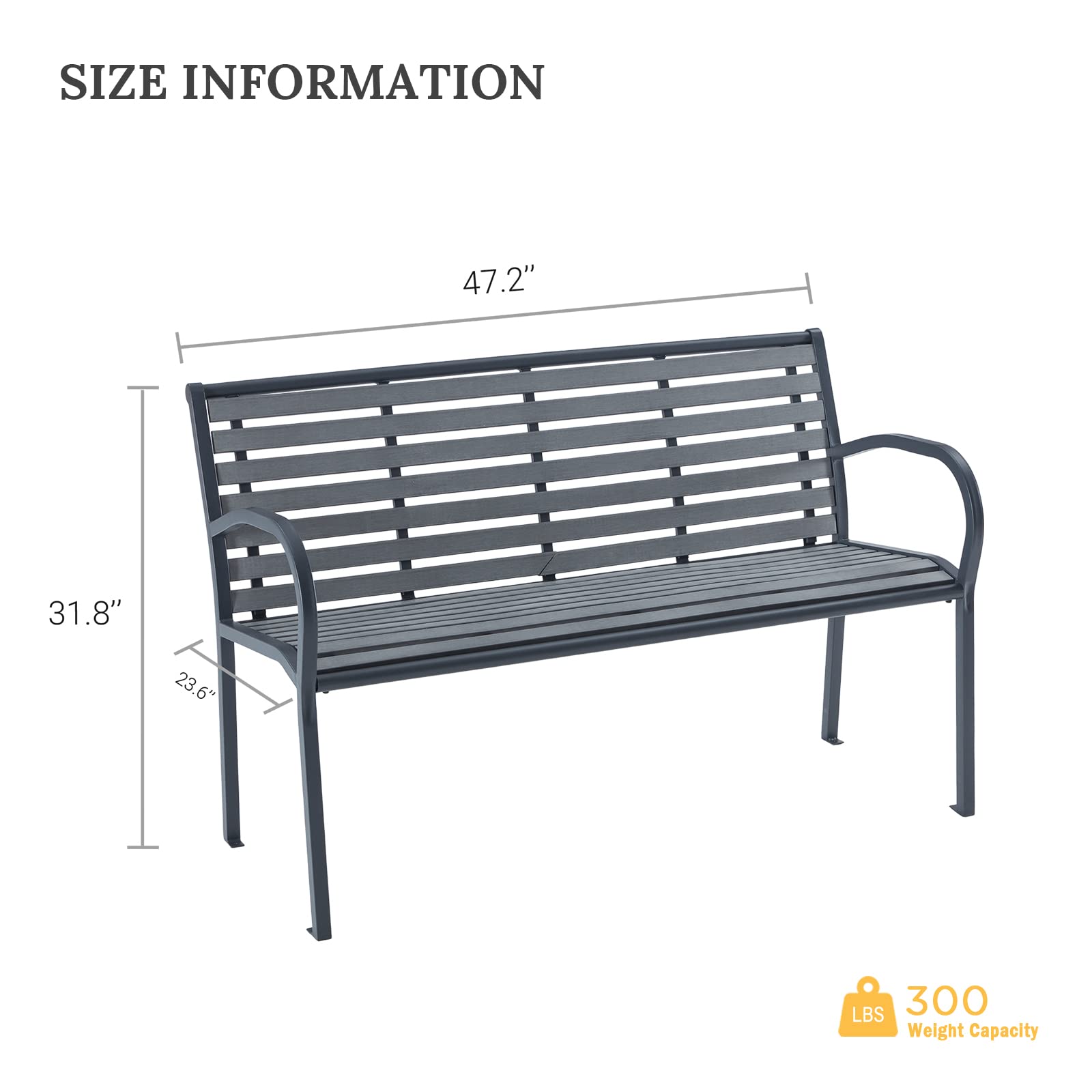 VICLLAX Outdoor Garden Bench for Outside, Waterproof Patio Metal Bench for Lawn, Porch, Backyard