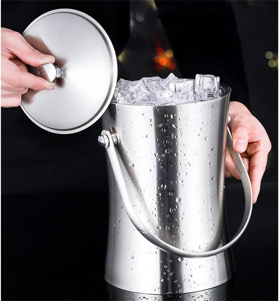 1L/2Ltainless Steel ice Cube Container with lid and Tongs Champagne Cooler Bucket (A 1000ML)