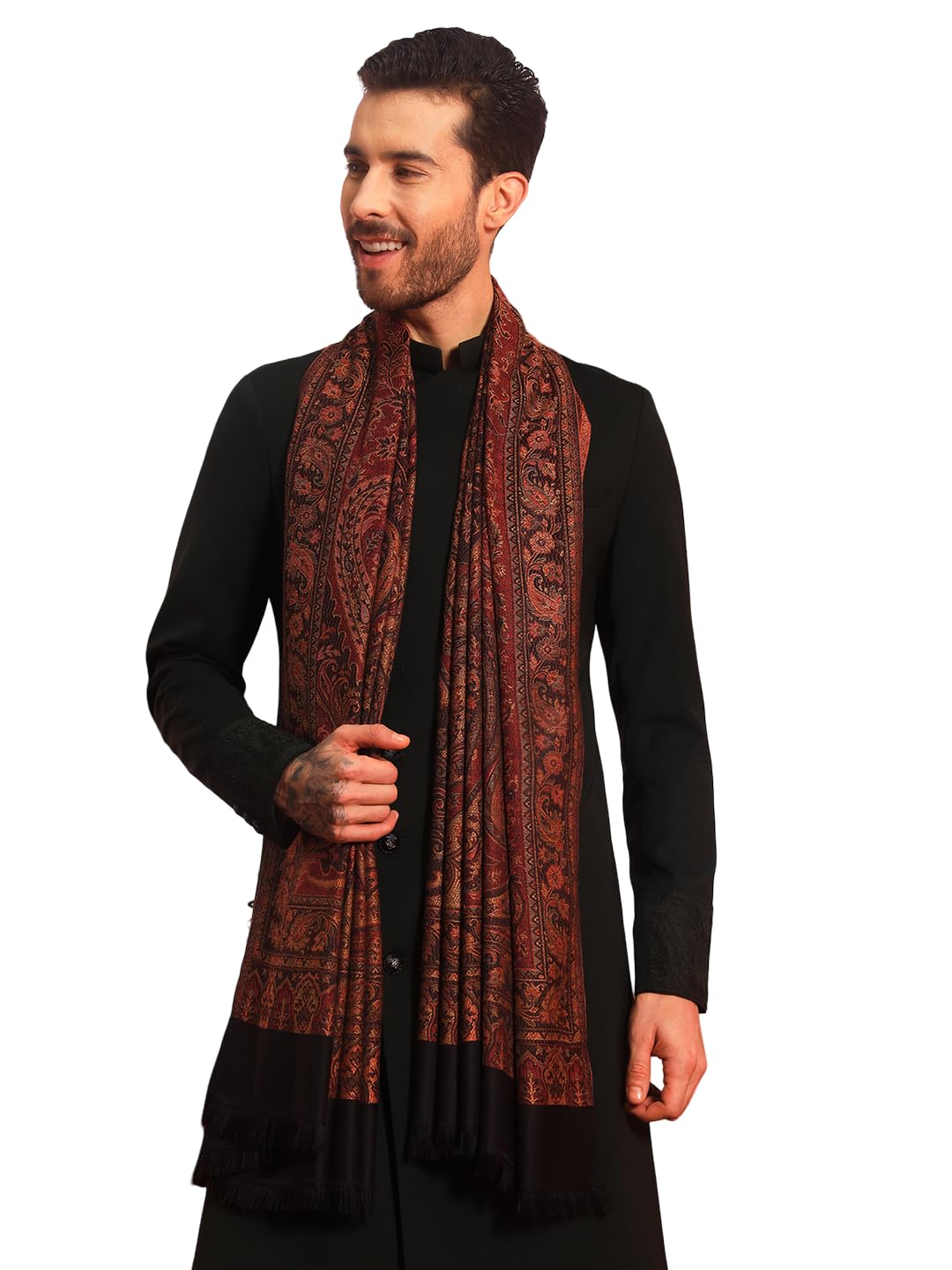 Men shahnaz Embroidery Woollen Shawl (Size: 101x203 CM)