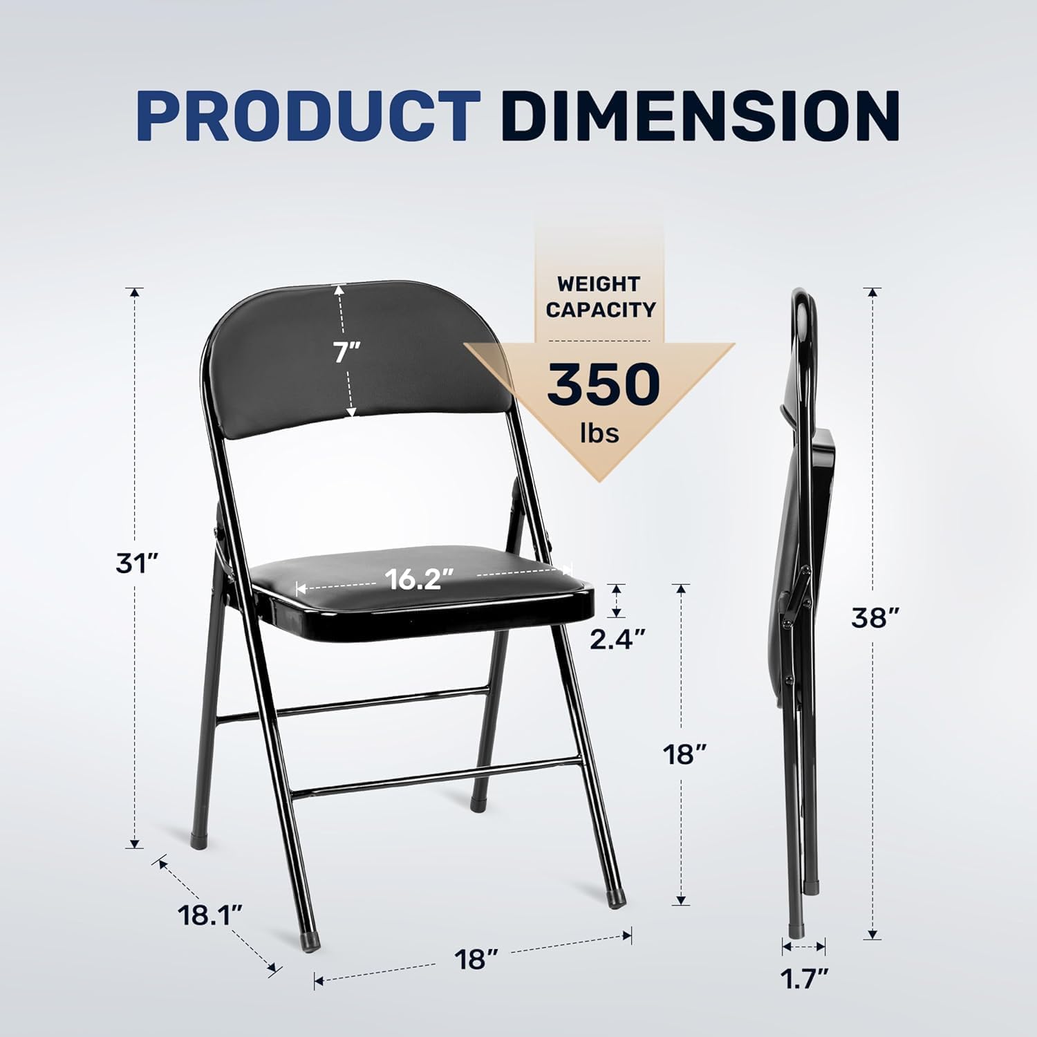 YSSOA 4-Pack Folding Chairs, Padded Vinyl Seats with Durable Frame, Indoor & Outdoor, Portable, Stackable for Home, Office, Black
