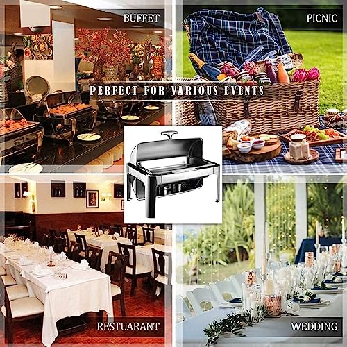 Chafing Dish mit 9 l Fassungsvermögen, vollwertiger Roll-Top-Chafer und Buffetwärmer aus Edelstahl mit Lebensmittelpfanne, Wasserpfanne und Brennstoffhaltern für alle Veranstaltungen – Bild 5