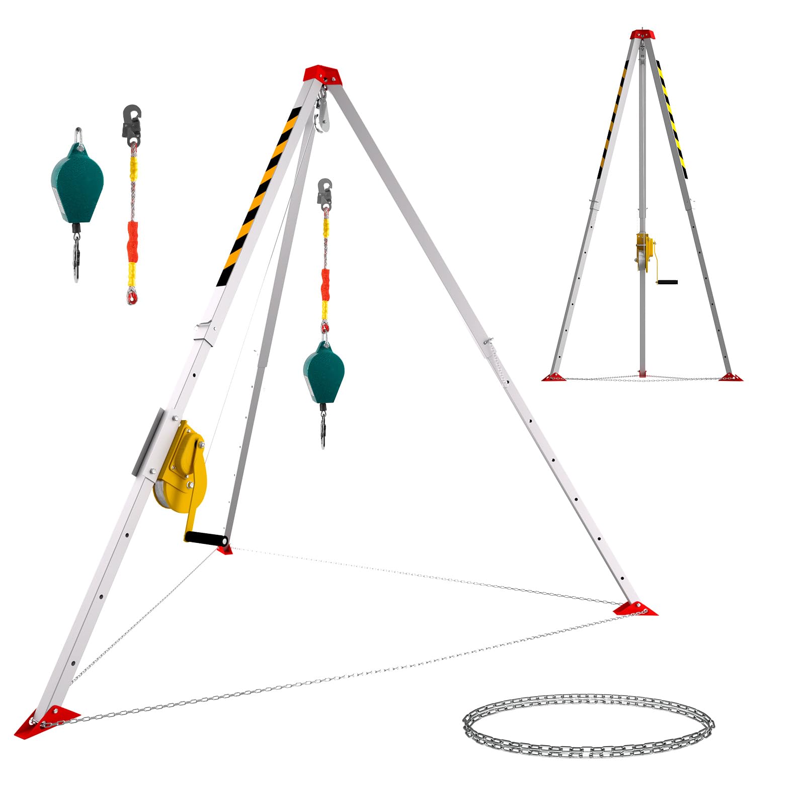 2600LB Heavy Duty Confined Space Tripod, 98ft Steel Cable Winch Rescue Kit(Load 1323LB), 4.4-7.1FT Industrial Rescue Tripod with Adjustable Legs for Outdoor Engineering & Sewer Rescue