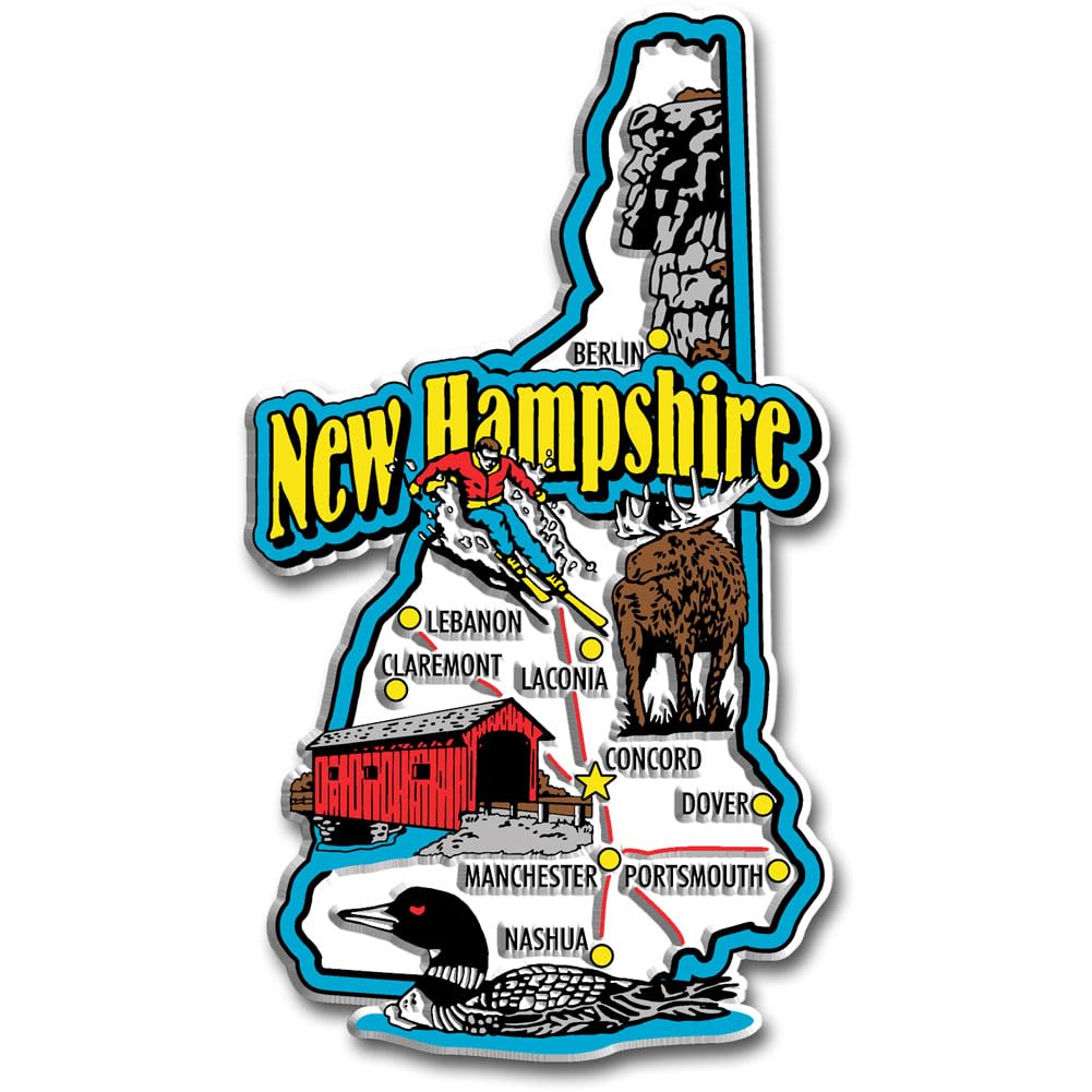 New Hampshire Jumbo State Magnet by Classic Magnets, 2.6" x 4.7", Collectible 3D Rubber Vintage-Style Souvenirs and Gifts Made in The USA