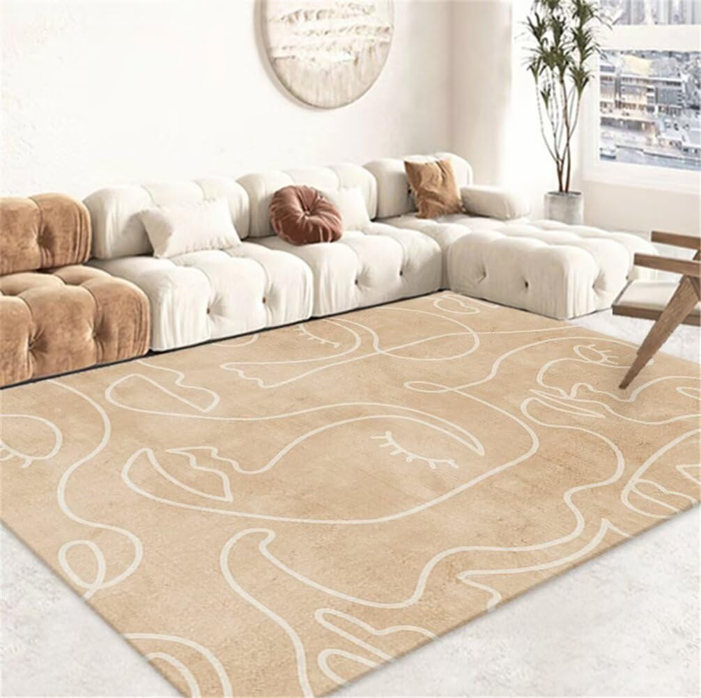 Tapis de chambre moderne motif rayé kaki lavable et robuste 80x150