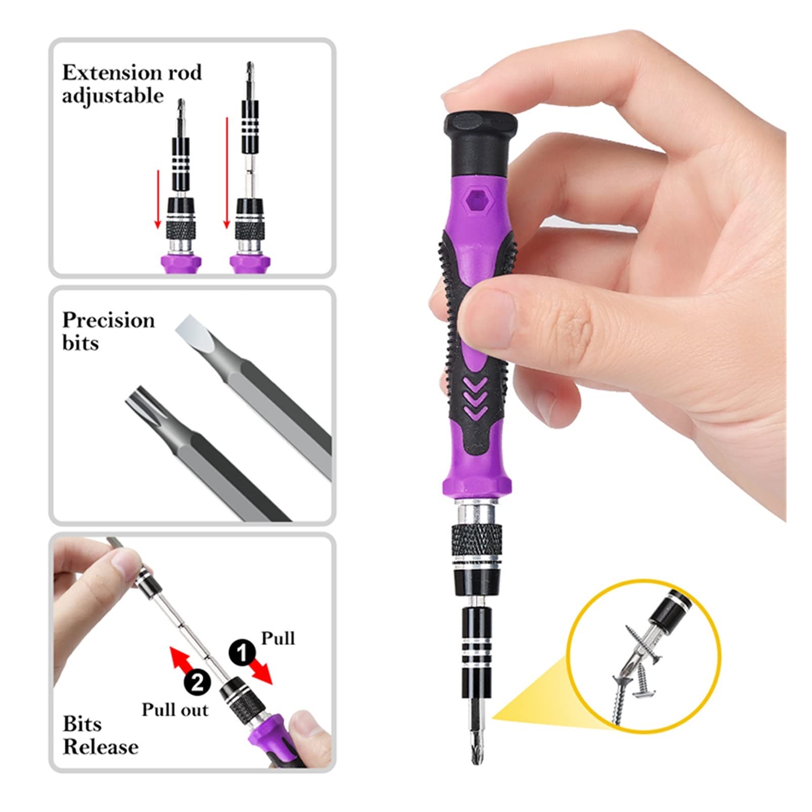 Generic Juego de destornilladores de precisión Destornillador magnético Destornillador Mango Reparación de teléfonos móviles Kit de herramientas manuales(115 IN 1 BLACK)