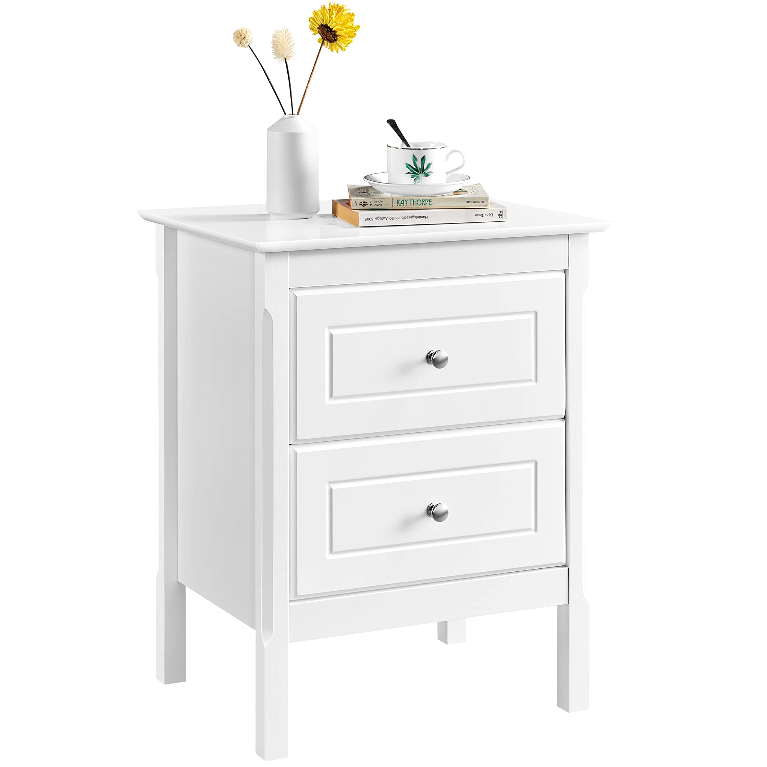 Yaheetech Mesita de Noche Blanca con 2 Cajones Grandes Mesilla de Noche para Dormitorio 48x40x61cm Cajonera de Estilo Vintage