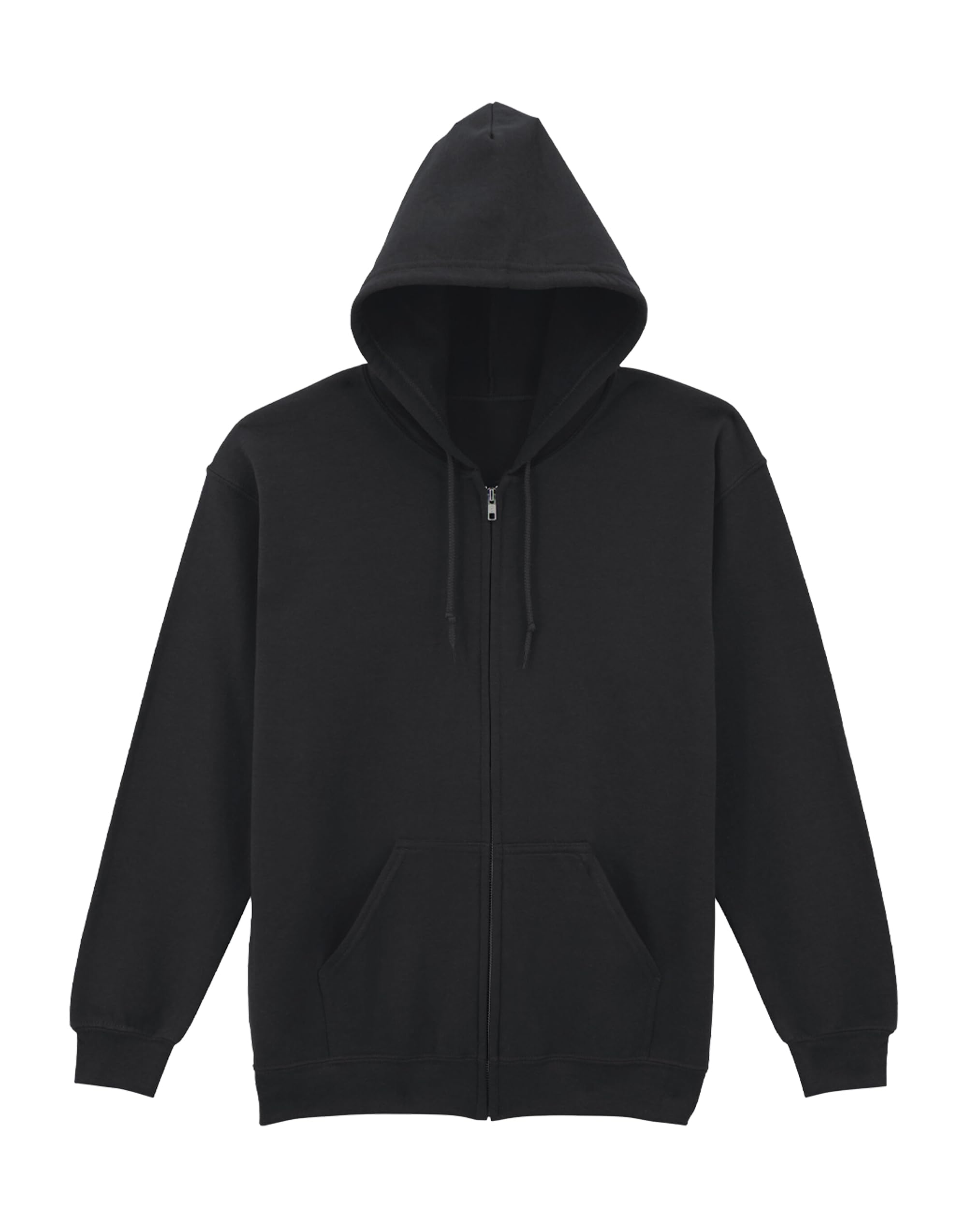 COOZO Men's Classic Full-Zip Hooded Sweatshirt – Black - 5XL