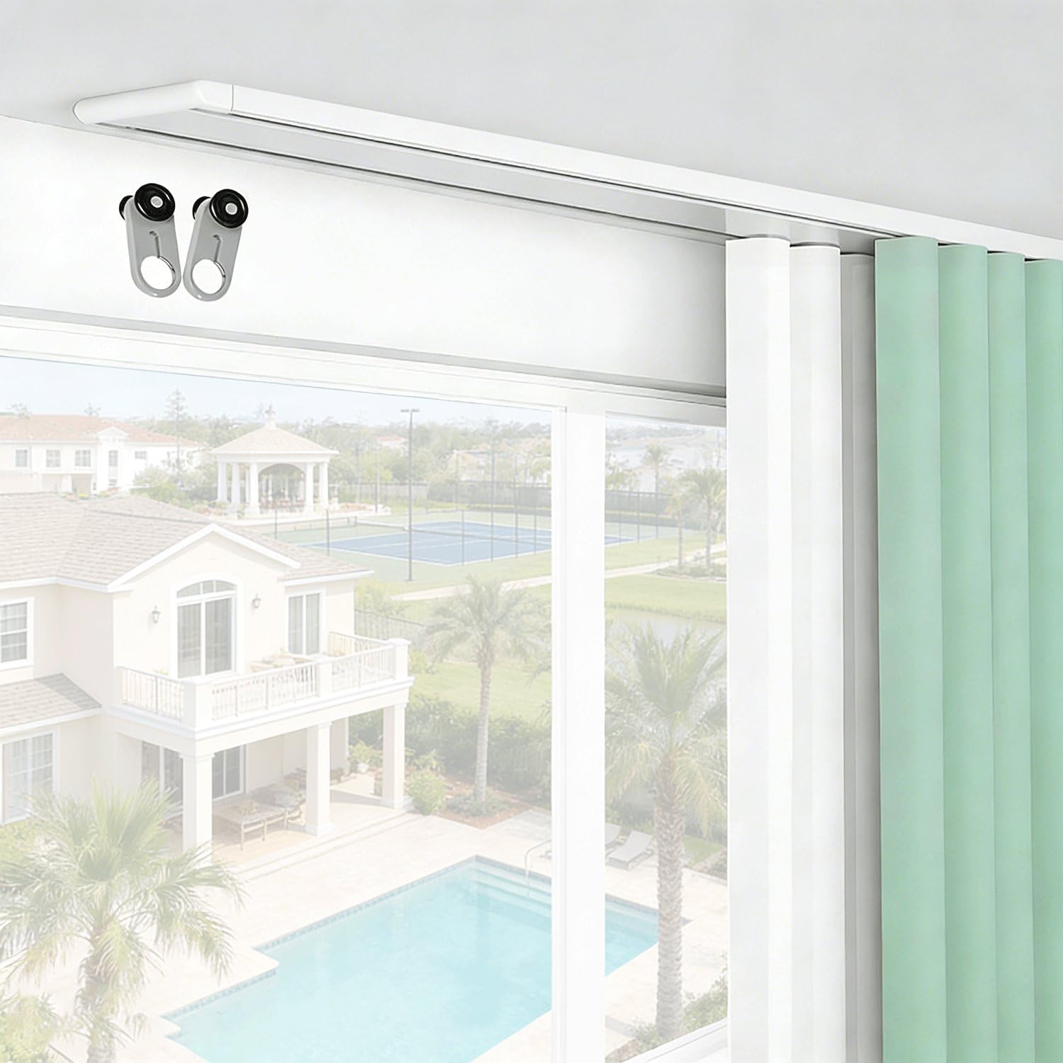 Rail de Rideau Double, Blanc Rail de Rideau de Plafond Silencieux, 1.5m/4.92ft Rail de Rideau Caché Robuste Personnalisable, Adapté au Kit de Rail de Plafond de Séparation de Salle de Bain