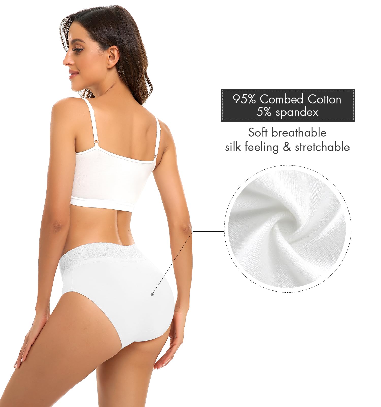 Wealurre Bragas Mujer Algodon y Encaje Braguitas Cintura Media Suaves y Cómodas Ropa Interior Pack de 5