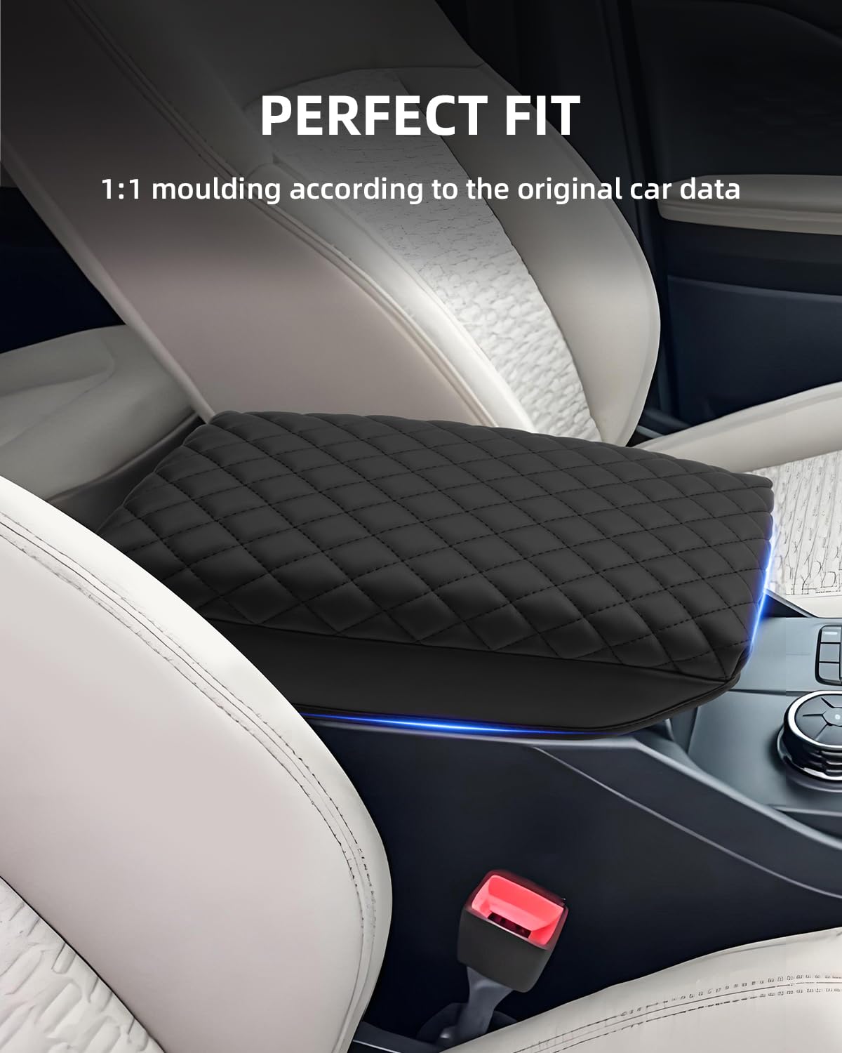 Housse d'Accoudoir avec Poche Rangement pour Ford Ranger 2023-2026 | Couvre Accoudoir Console Centrale, Protection Accoudoir, Matériel Cuir PU Épaissi, Accessoires Rehausser l'Accoudoir de 4CM
