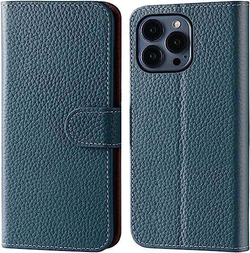 Étui en cuir véritable pour iPhone 14 Pro Max et 14 Plus rabat vintage vert