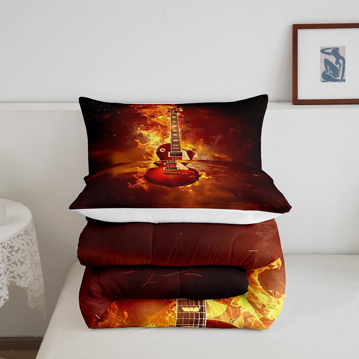 Juego de edredón tamaño King de guitarra, juegos de ropa de cama con temática de música rock, para jóvenes, hombres, adolescentes, niños, niñas, instrumentos musicales, juego de edredón de 3 piezas,