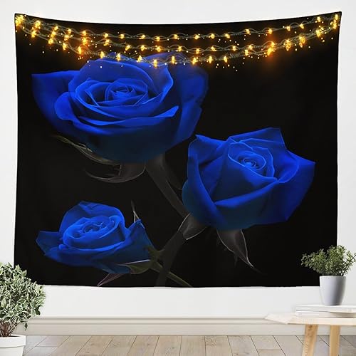 Tapiz de rosas 3D para colgar en la pared para niños, niñas, adolescentes, elegante manta romántica de pared azul real, regalo para el día de San