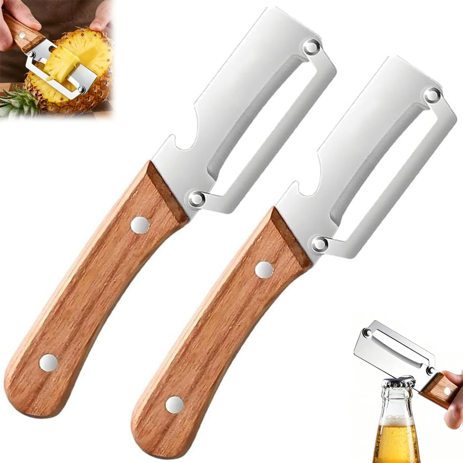 MultiFunctional Vegetable Peeler for Kitchen, Vegetable Peeler with Wooden Handle and Bottle Opener, 2-in-1 Stainless Steel Kitchen Peelers for Fruit Veggie Apple Potato Pumpkin Papaya(1PCS) — view 8