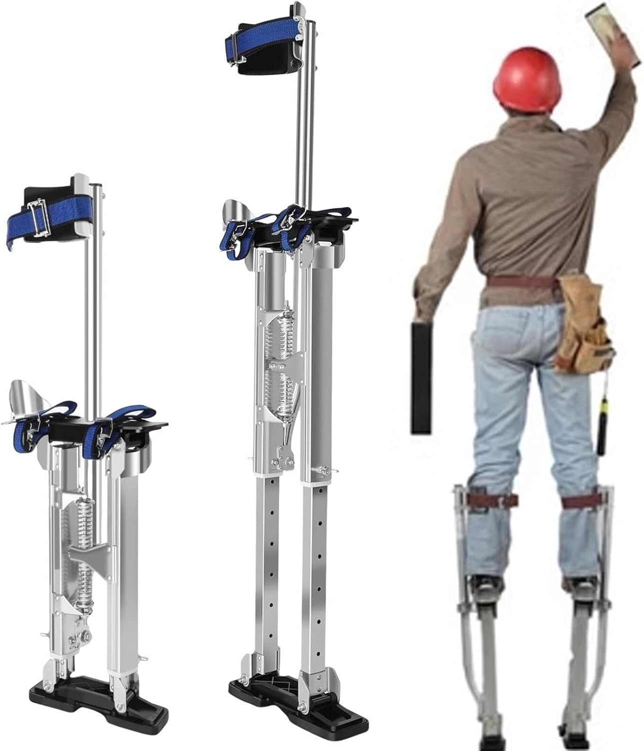 Drywall Stilts, Stilts For Adults Adjustable Heights Aluminum Work Stilts With Protective Knee Pads For Sheetrock Drop Ceiling Painting Painter Or High Shrub Trimming,24''-40''