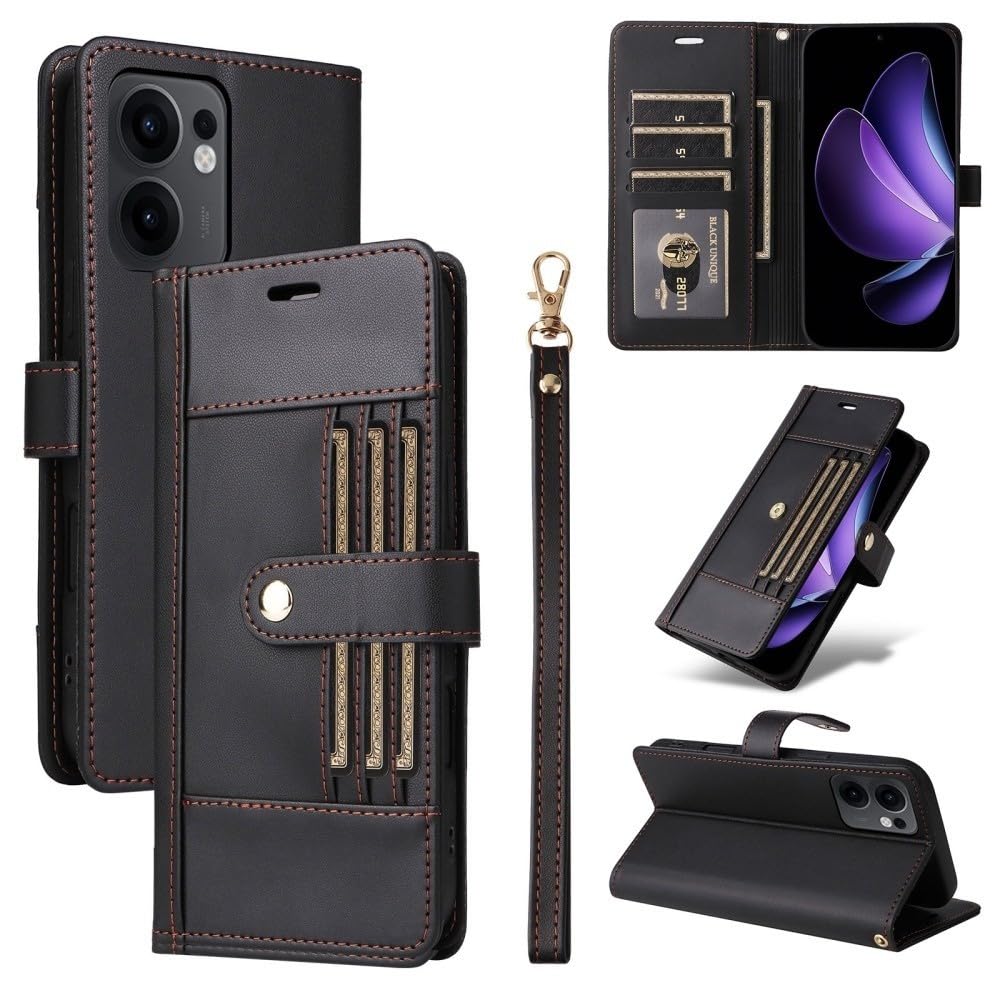 Housse Oppo Realme Narzo 70X 5G : étui noir antichoc et portefeuille en cuir - 8