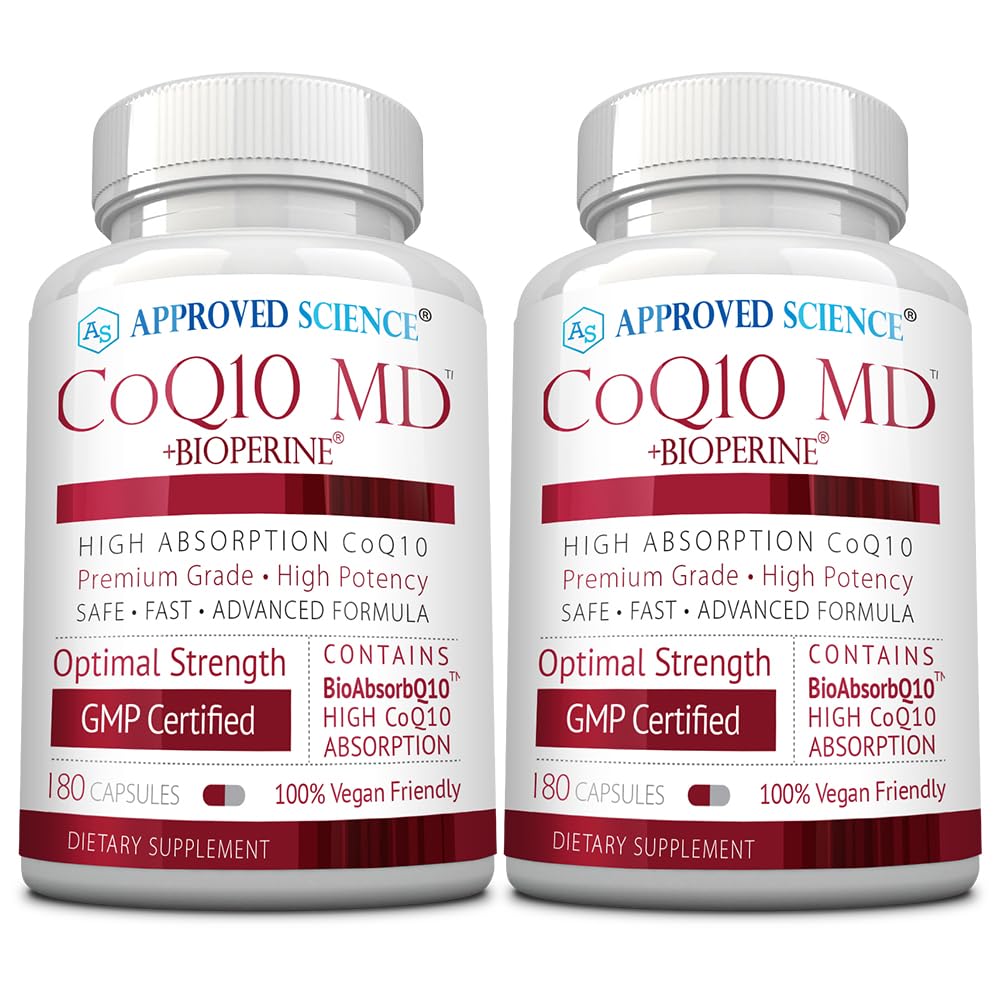 Approved Science® CoQ10 MD - Extra Strength Pure CoQ10 300mg with BioPerine® for Faster Absorption - Optimal Support Supplement - Vegan - 6 Month