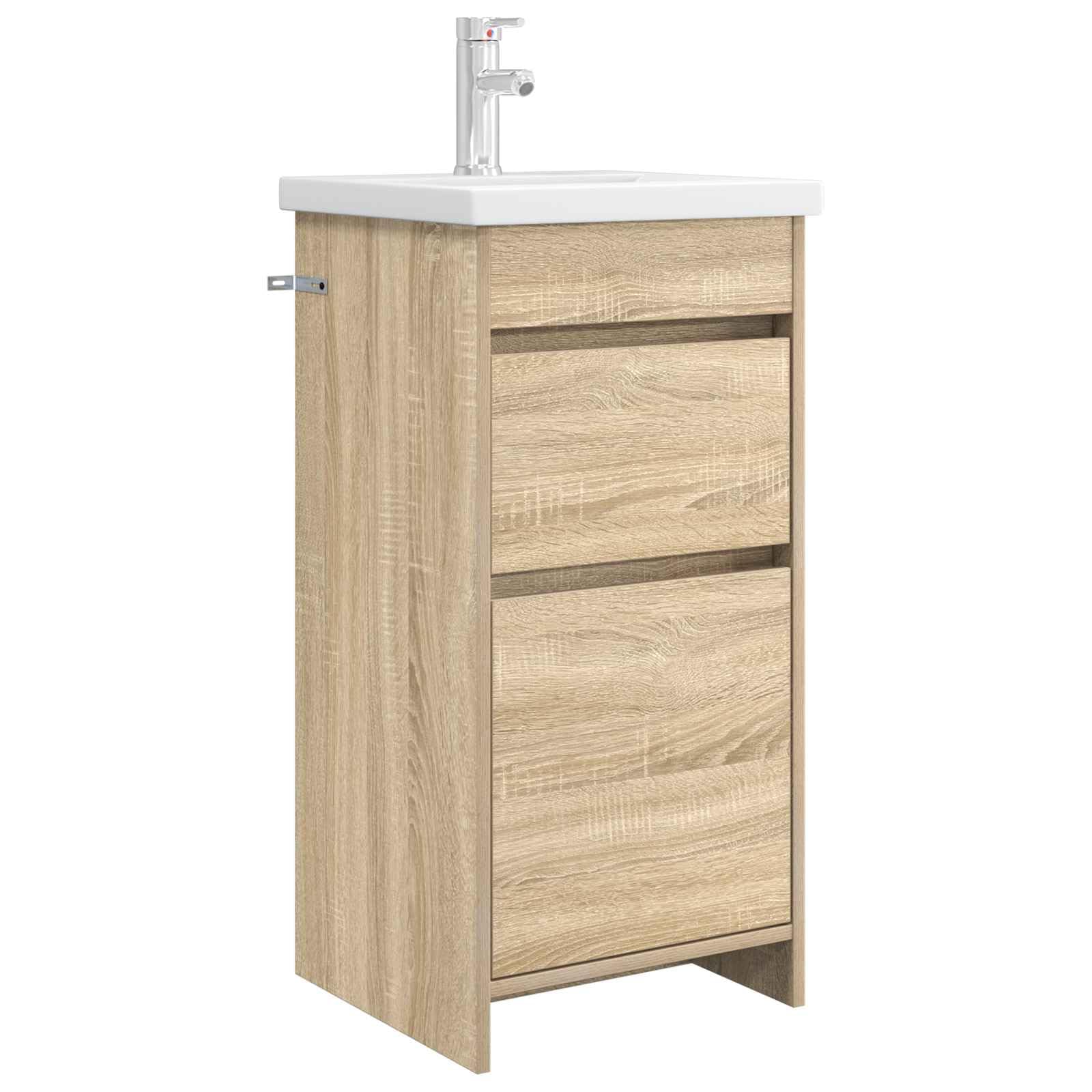 Mueble de baño con lavabo, roble Sonoma, moderno mueble de baño con 2 cajones de madera de 42 x 40 x 84,5 cm para baño de invitados y baños pequeños