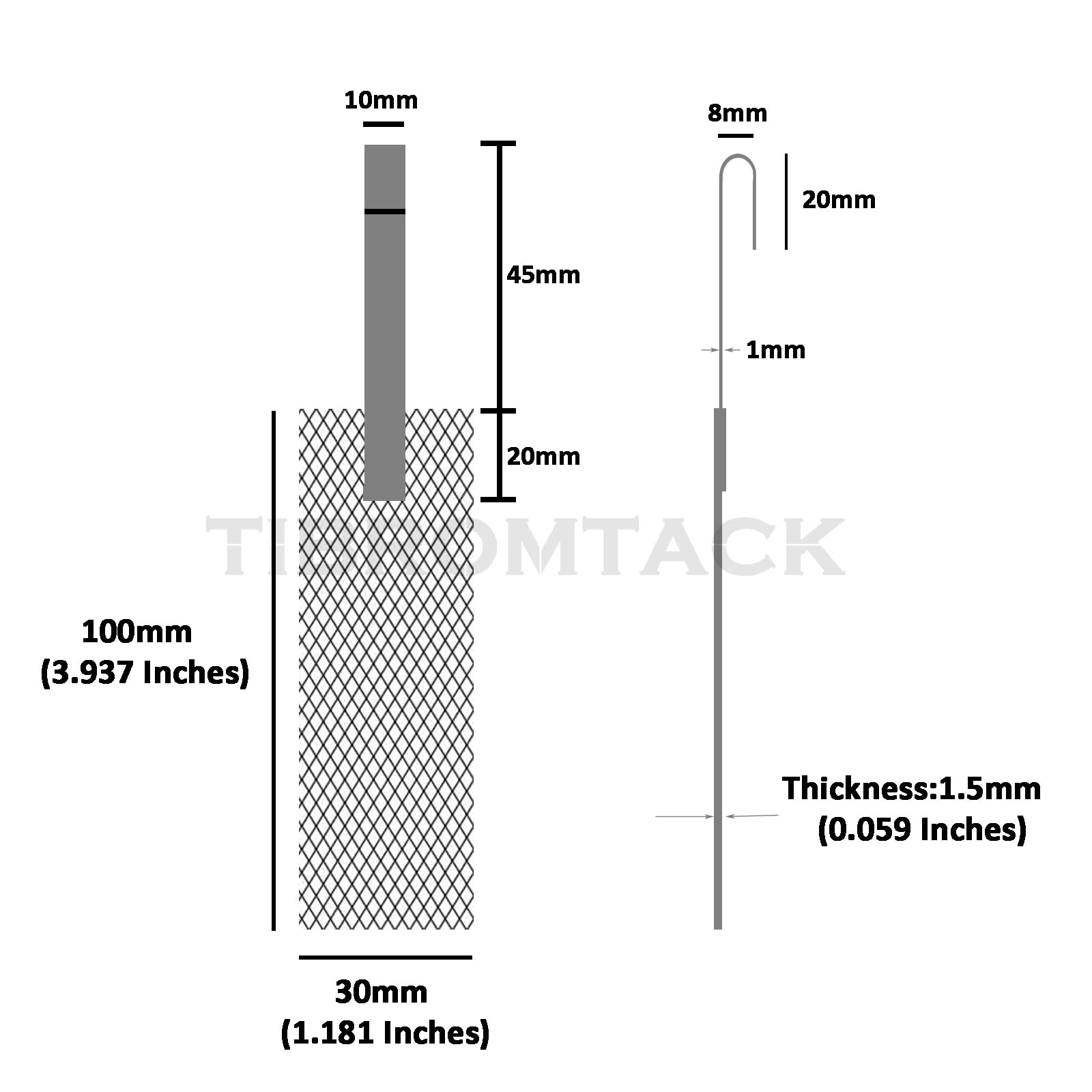 TIBROMTACK Maglia per utensili per placcatura gioielli con manico in titanio anodo maglia con rivestimento in platino per acqua ricca di idrogeno e generatore di acqua ionizzata (100 mm x 30 mm)