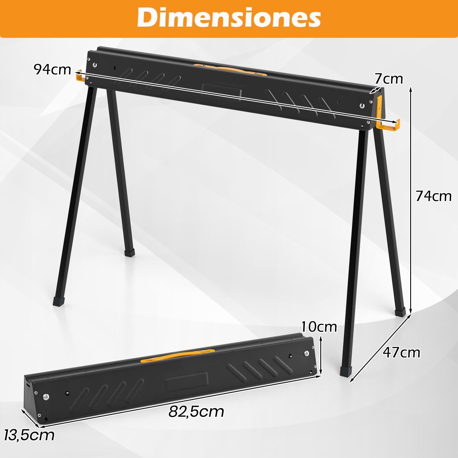 GOPLUS Set de 2 Caballetes de Aserrar Plegables, Caballete de Aserrar Plegable de Metal con Patas de Apoyo Plegables, Soporte de Apoyo con 4 Ganchos Extraíbles, Caballo de Batalla Ligero Portátil