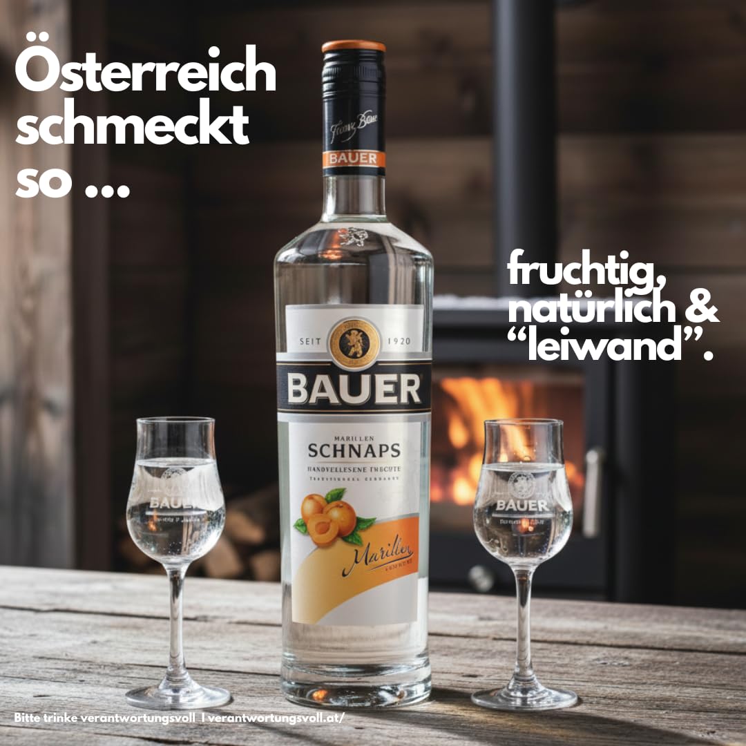 Bauer Marillenschnaps - Der Geschmack des Sommers in seiner schönsten Form - Obstbrände aus Österreich seit 1920 - Marillenbrand Geschenk Idee (3 x 1,0 L)