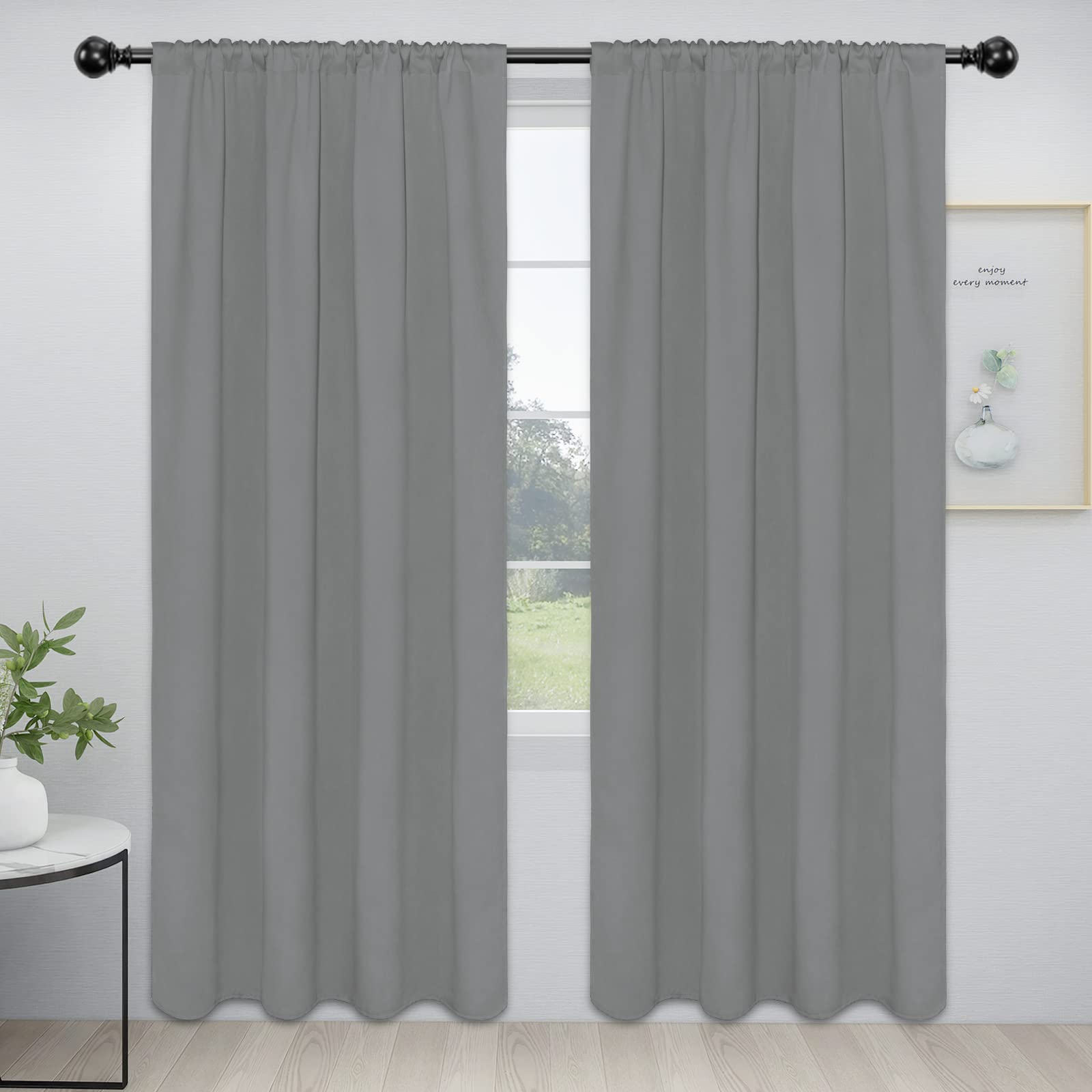 Easy-Going Rod Pocket Blackout Curtains for Bedroom, Room Darkening Window Curtains for Living Room, Thermal Insulated Noise Reduction Solid Window