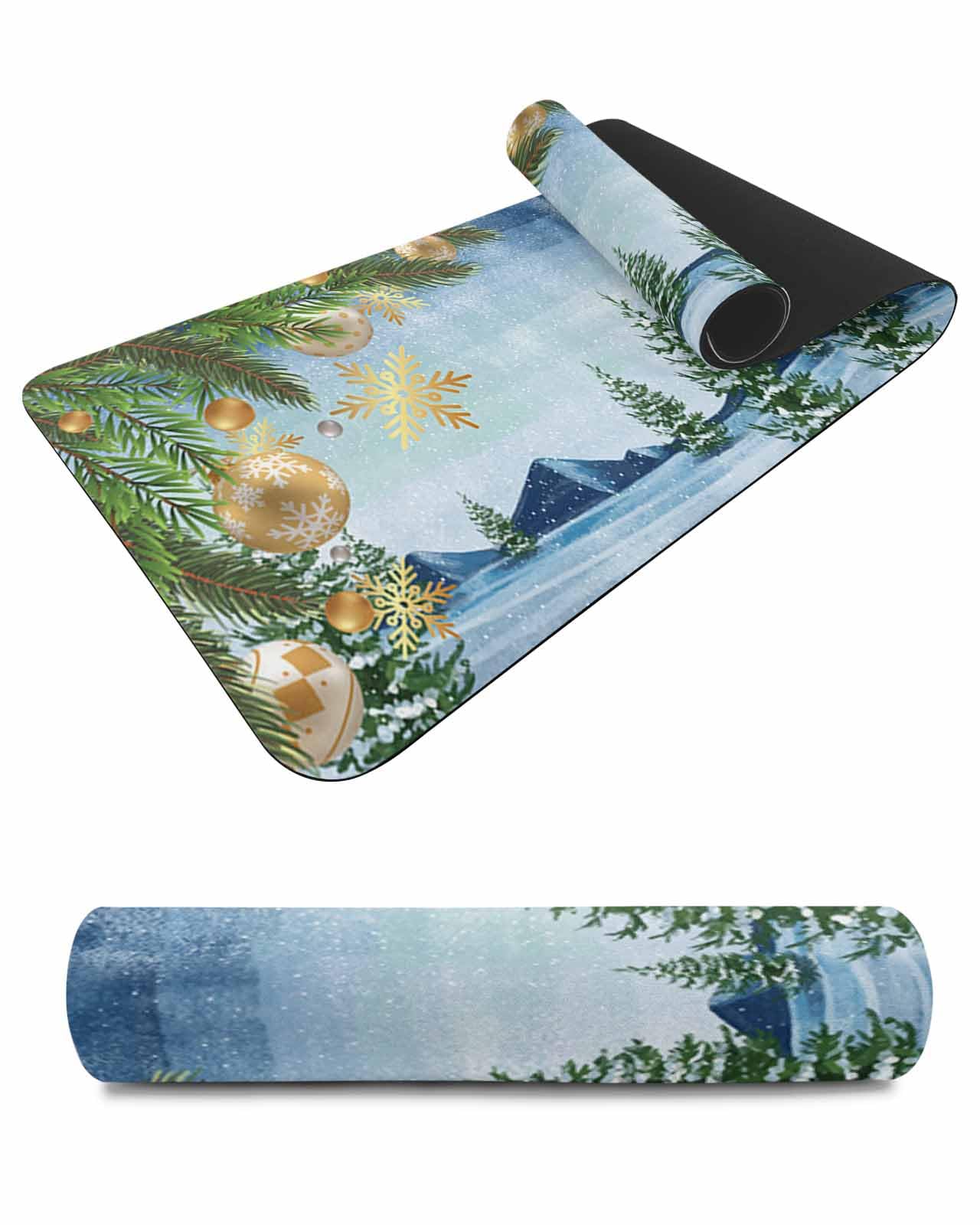 Debedcor Heat Proof Table Pads Waterproof Decorative, Christmas Winter Non-Slip Table Countertop Protector, Pastoral Xmas Trees Ball Snowflake Insulation Mat for Dining Room, 48 x 12 Inches