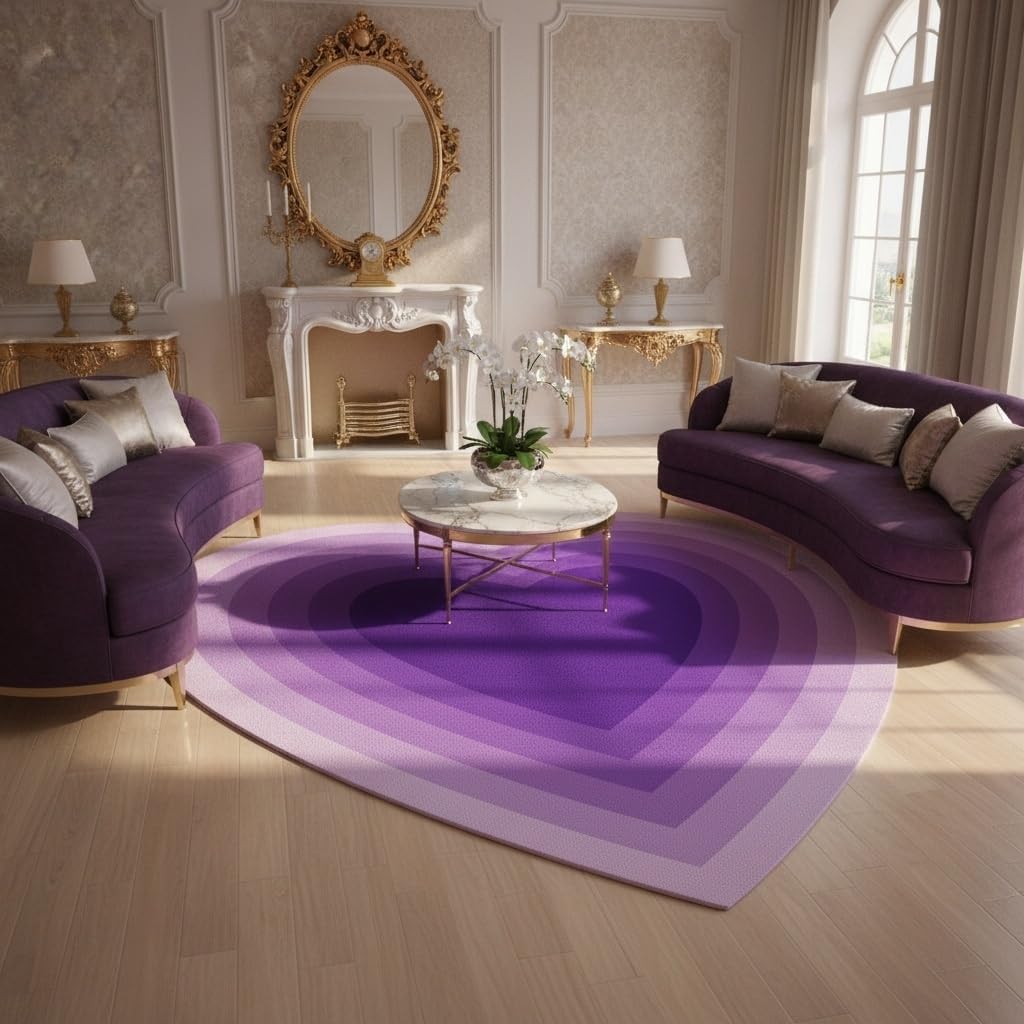 Abstract Purple Ombre Tonal Geometric Texture Heart Rug 2x3 Modern Minimalist Art Aesthetic Deco Indoor Area Rug for Living Room Bedroom Dining Room Soft Non Skid Rugs Nursery Dorm Cute Large Carpet
