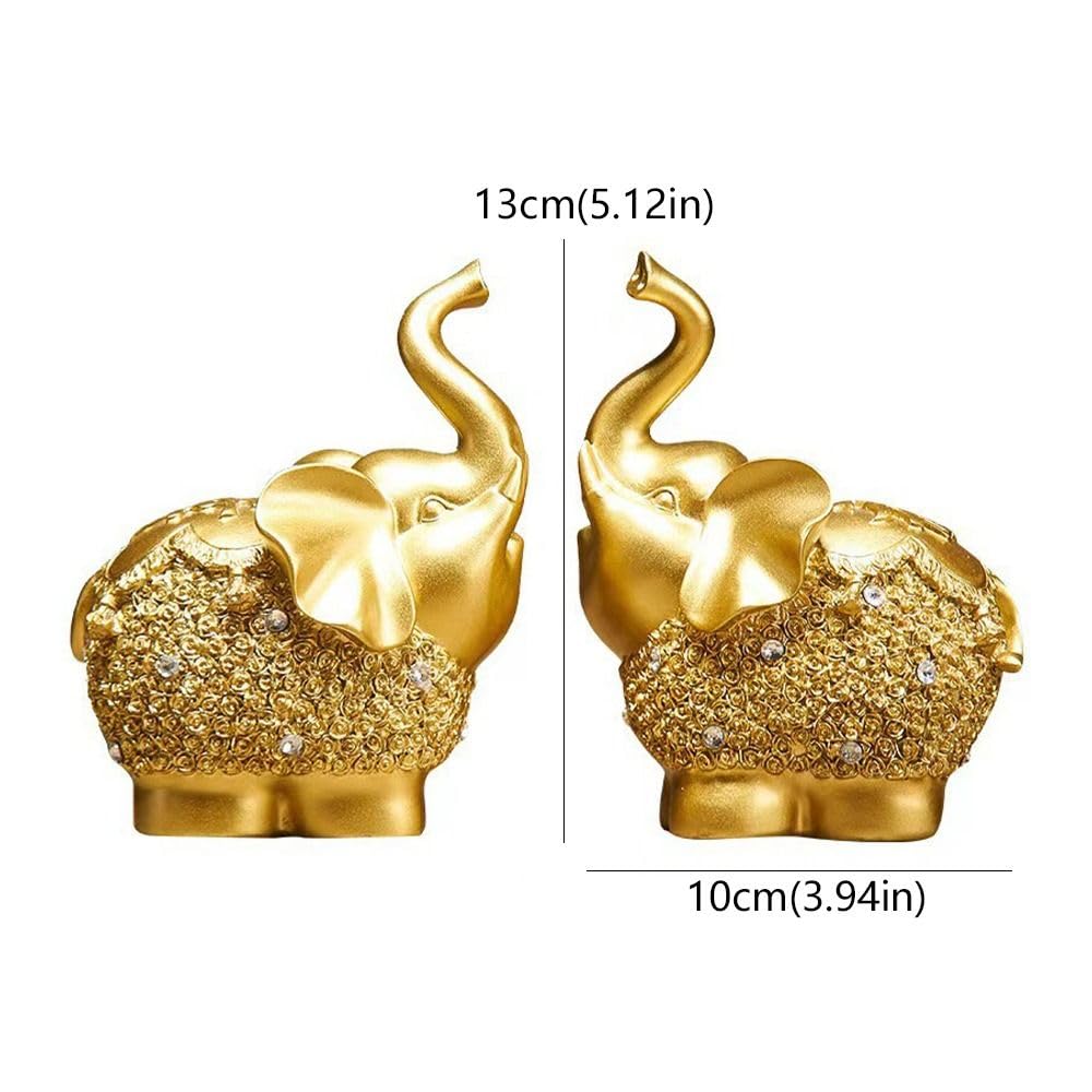 2 figuras de elefante dorado para decoración del hogar, estatua de elefante Feng Shui, figuras de elefante de la suerte, trae buena suerte para el hogar, figura coleccionable de elefante,