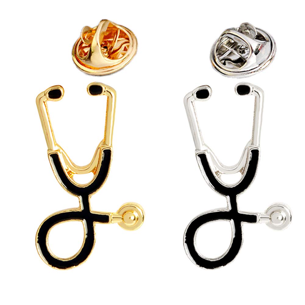 XUNERNurse Pin Stethoscope Pins Cuterus Heart-Shaped Pins Lapel Pin Personality Medical Jewelry for Women Nurse Accessories Gifts Hat Pins (Doctor Stethoscope Pin 2Pcs), Metal, alloy