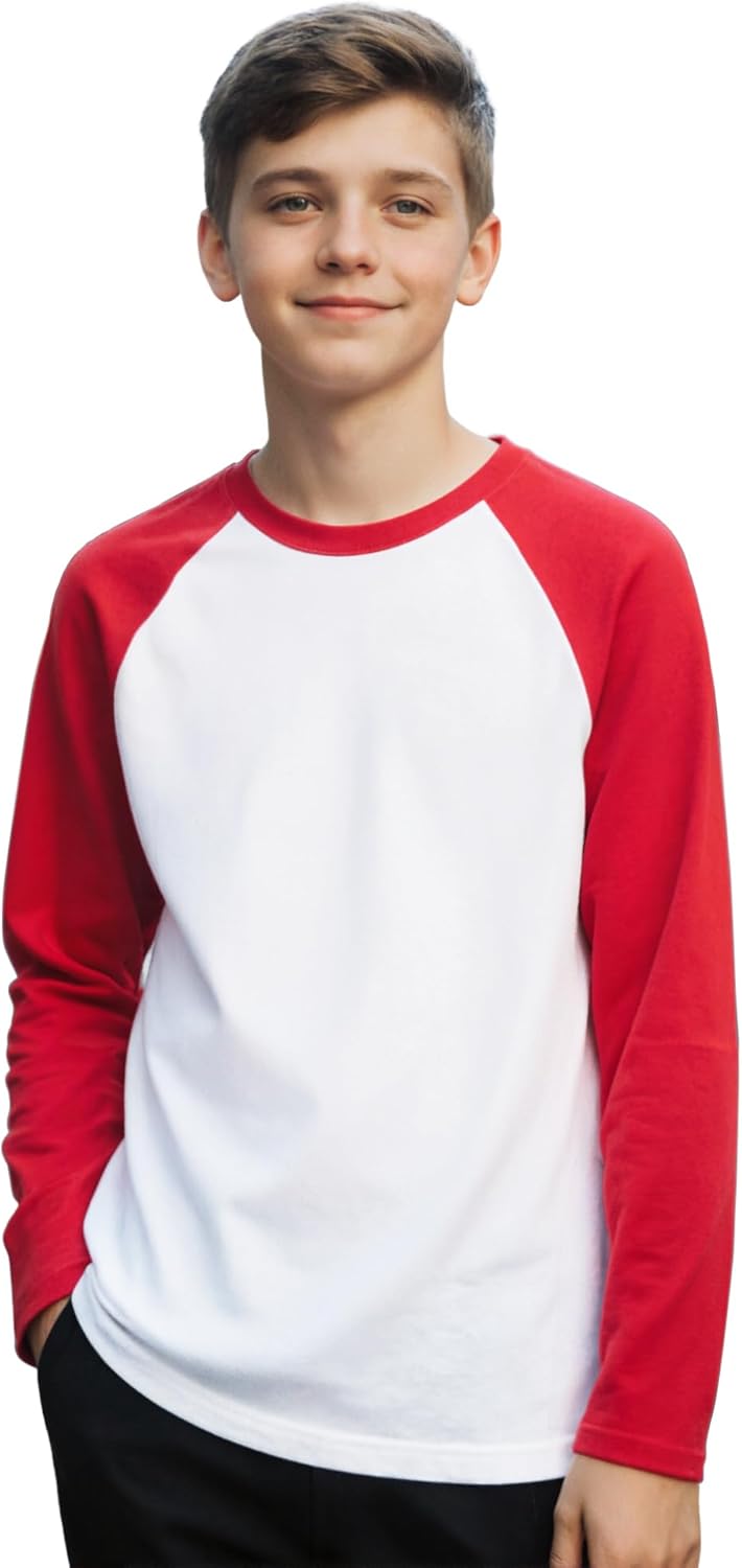 Boys Long Sleeve T Shirts Cotton Blend Crewneck Tshirt Baseball Tee Raglan Jersey Color Block Top - Image 2