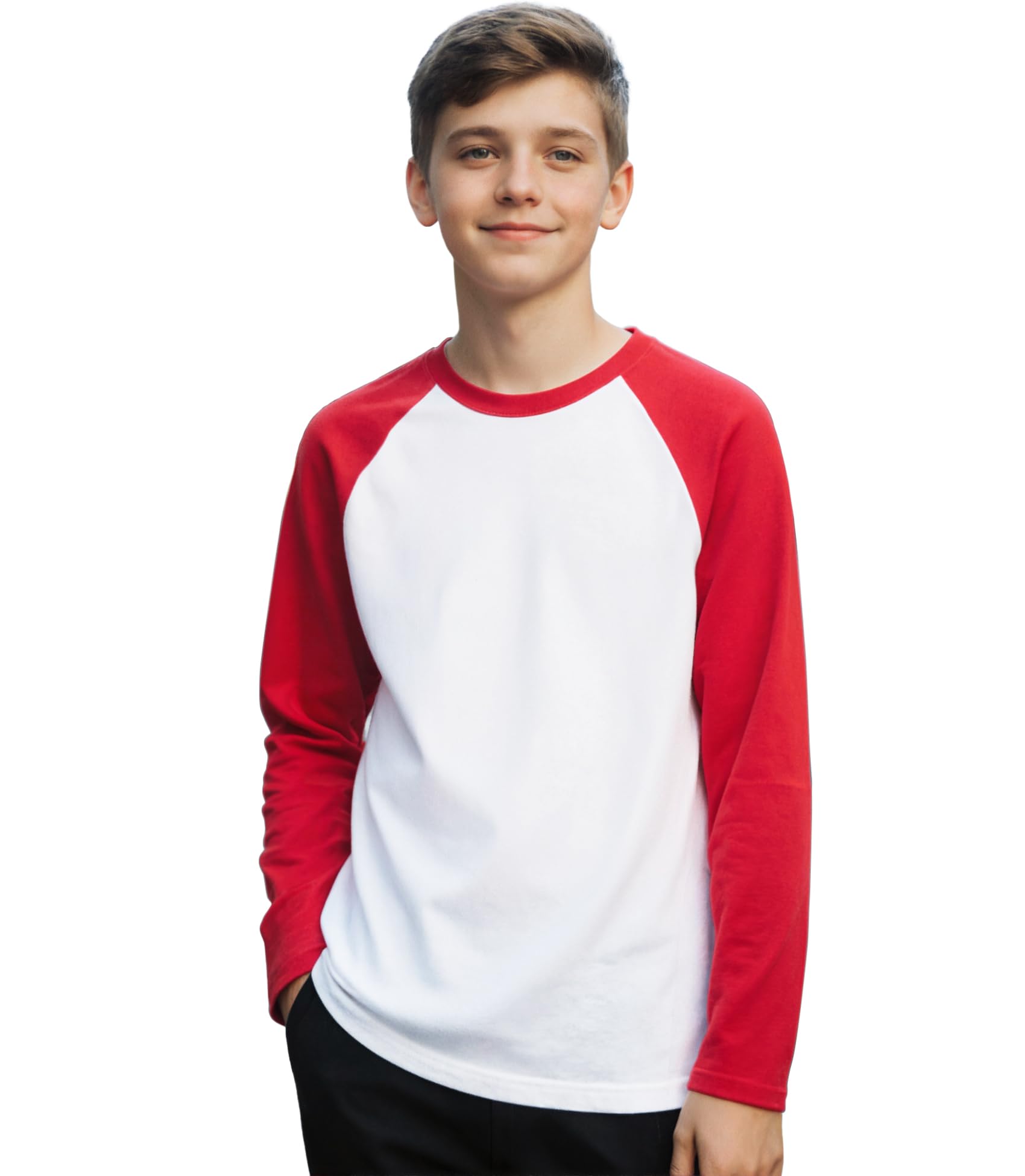 Silenroar - playera de manga larga para niños, mezcla de algodón, cuello redondo, playera de béisbol raglán