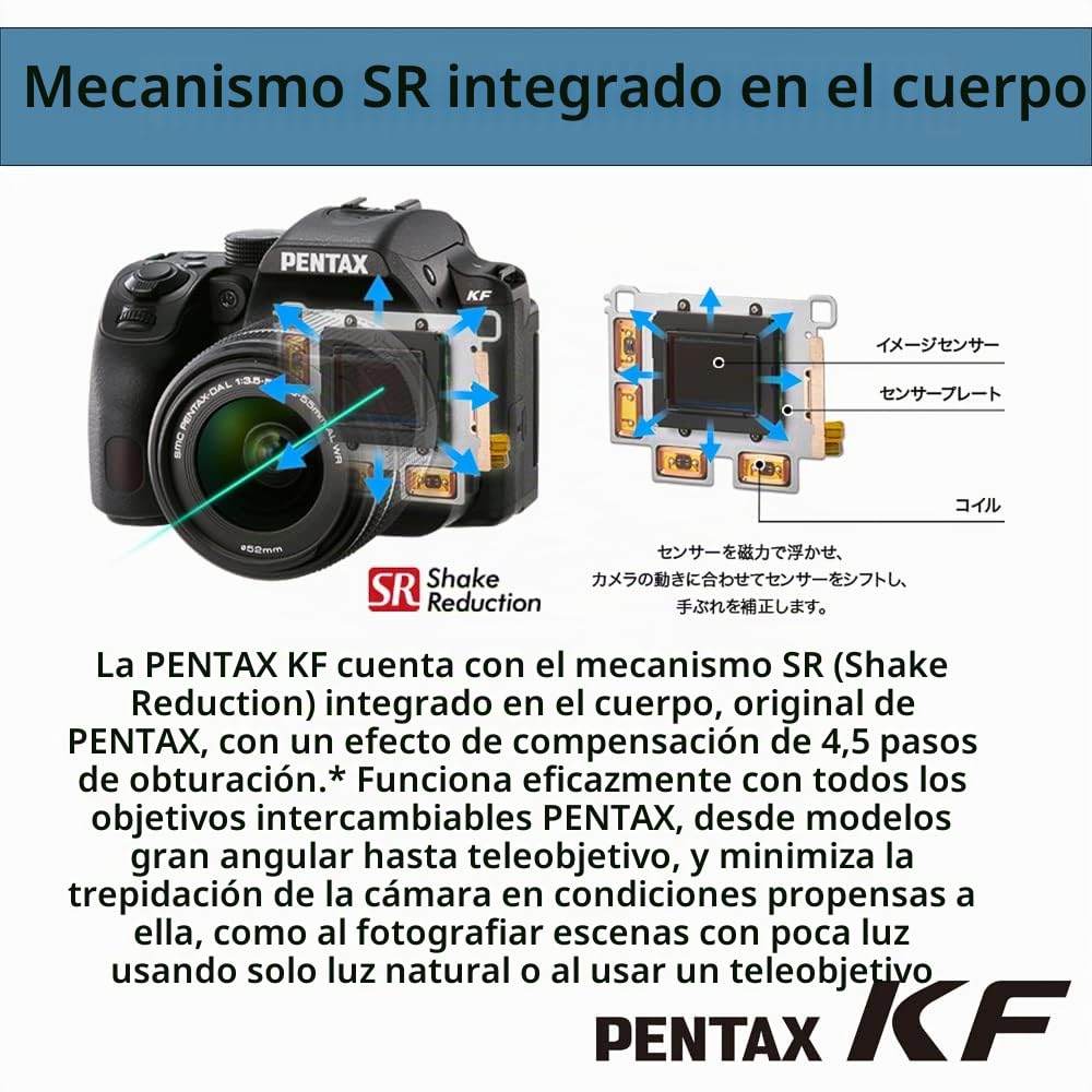 Cámara réflex Digital PENTAX KF APS-C, Kit 18-55 WR, Monitor LCD de ángulo Variable Resistente al Polvo y a la Intemperie, Color Negro