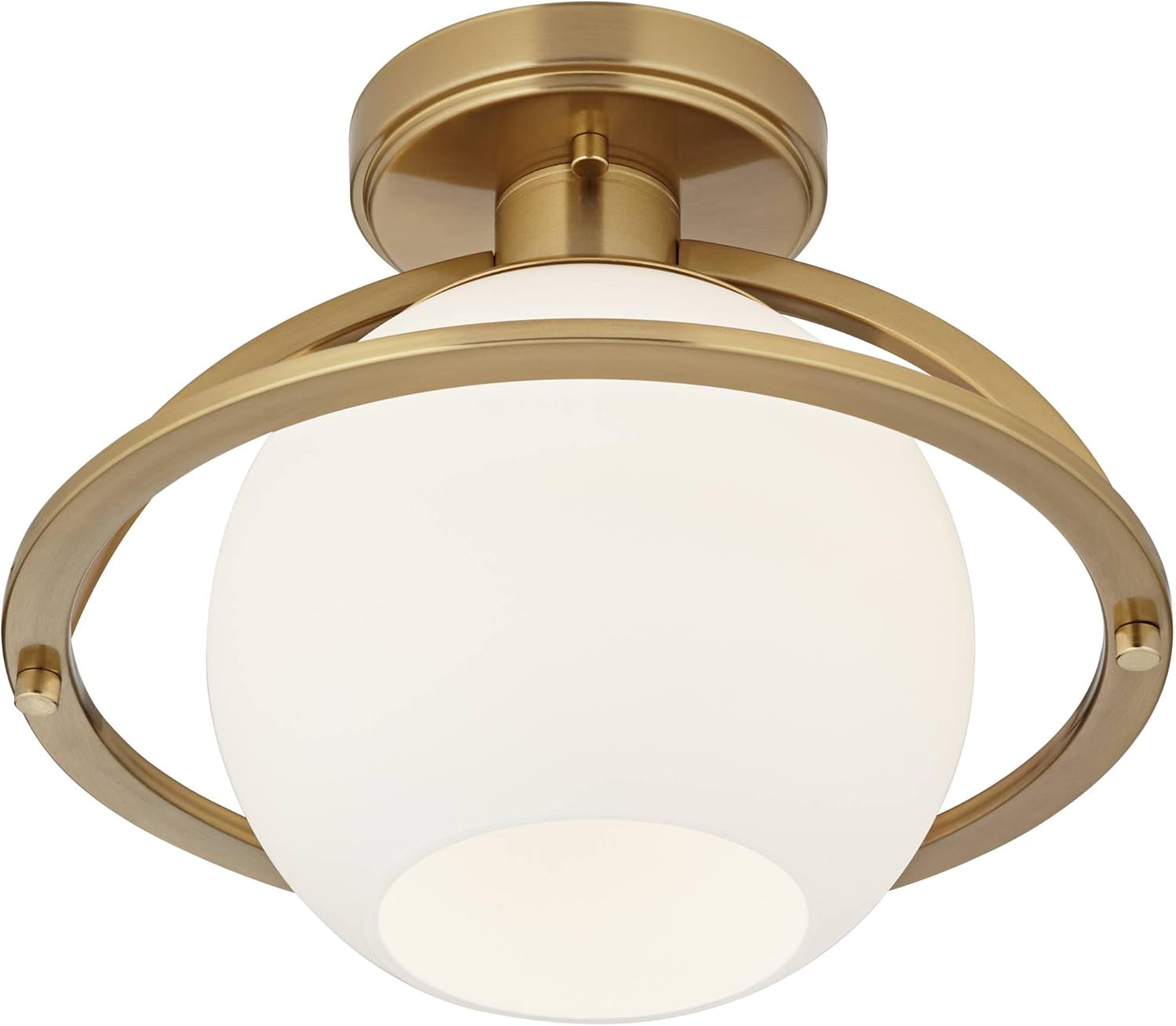 Possini Euro Design Oblys 12" Modern Semi Flush-Mount Mini Ceiling Light Fixture Kitchen Foyer Hallway Round Globe Warm Brass Finish White Glass Metal Bedroom Bathroom Entryway Living Room Indoor